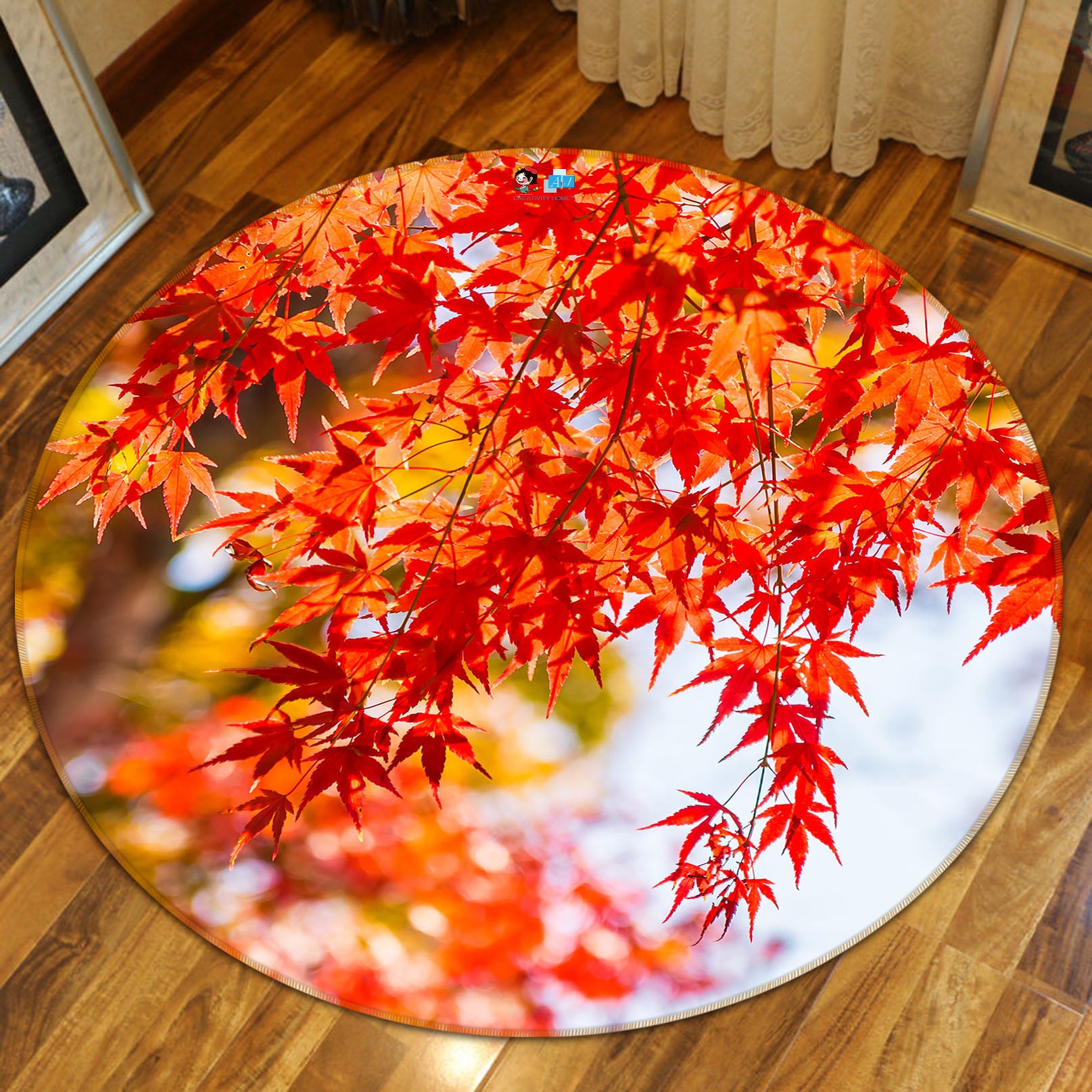 3D Red Maple Leaf 71262 Round Non Slip Rug Mat