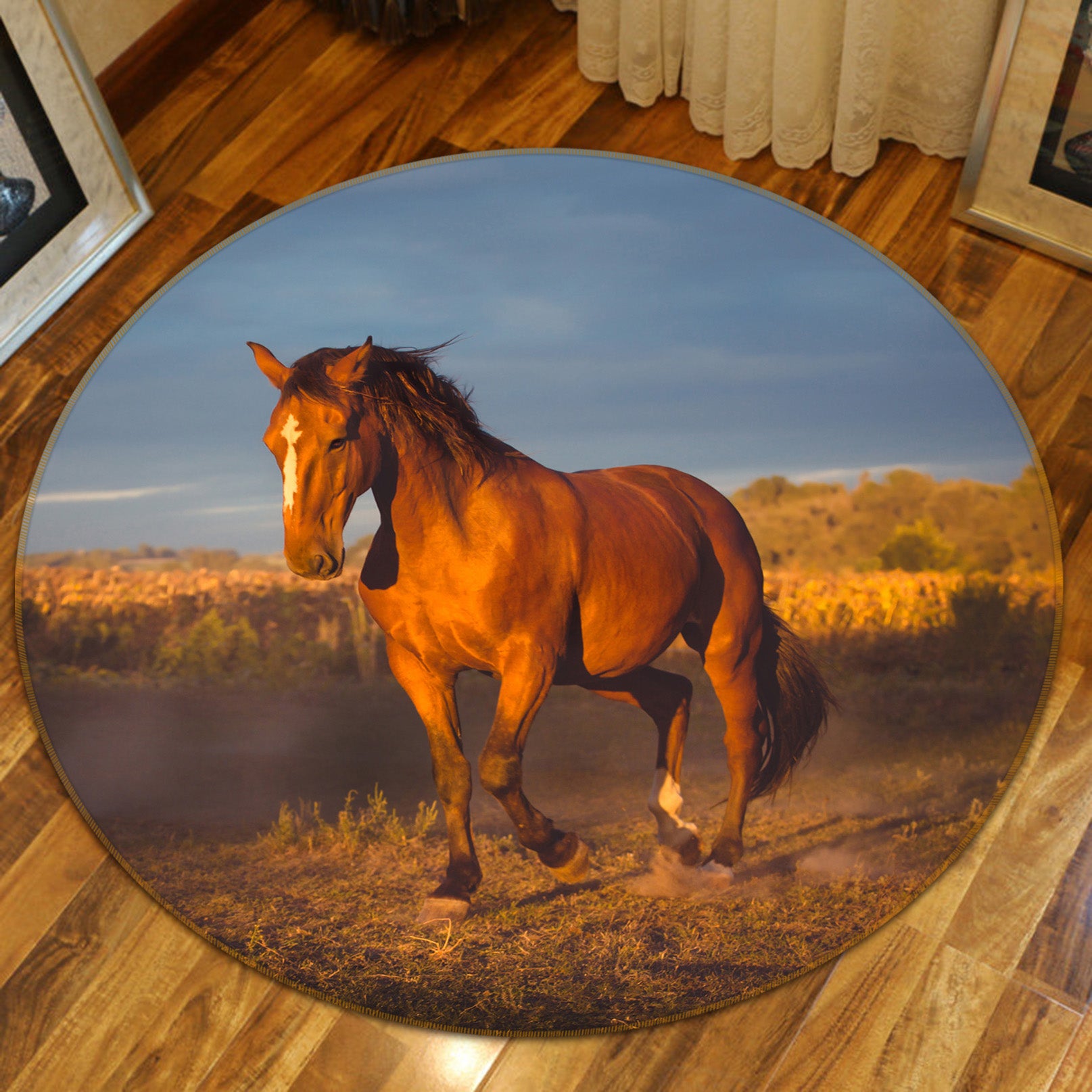 3D Horses 38009 Animal Round Non Slip Rug Mat