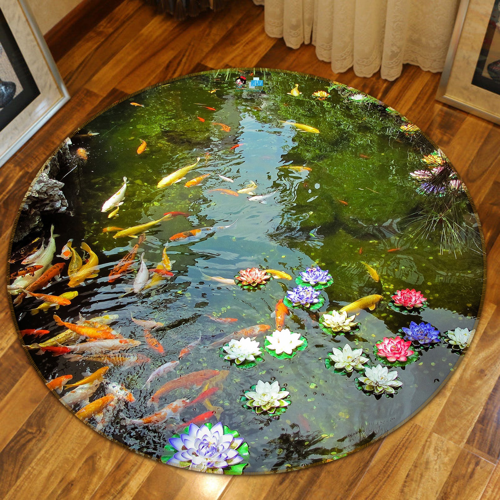 3D Pond Carp 72036 Round Non Slip Rug Mat