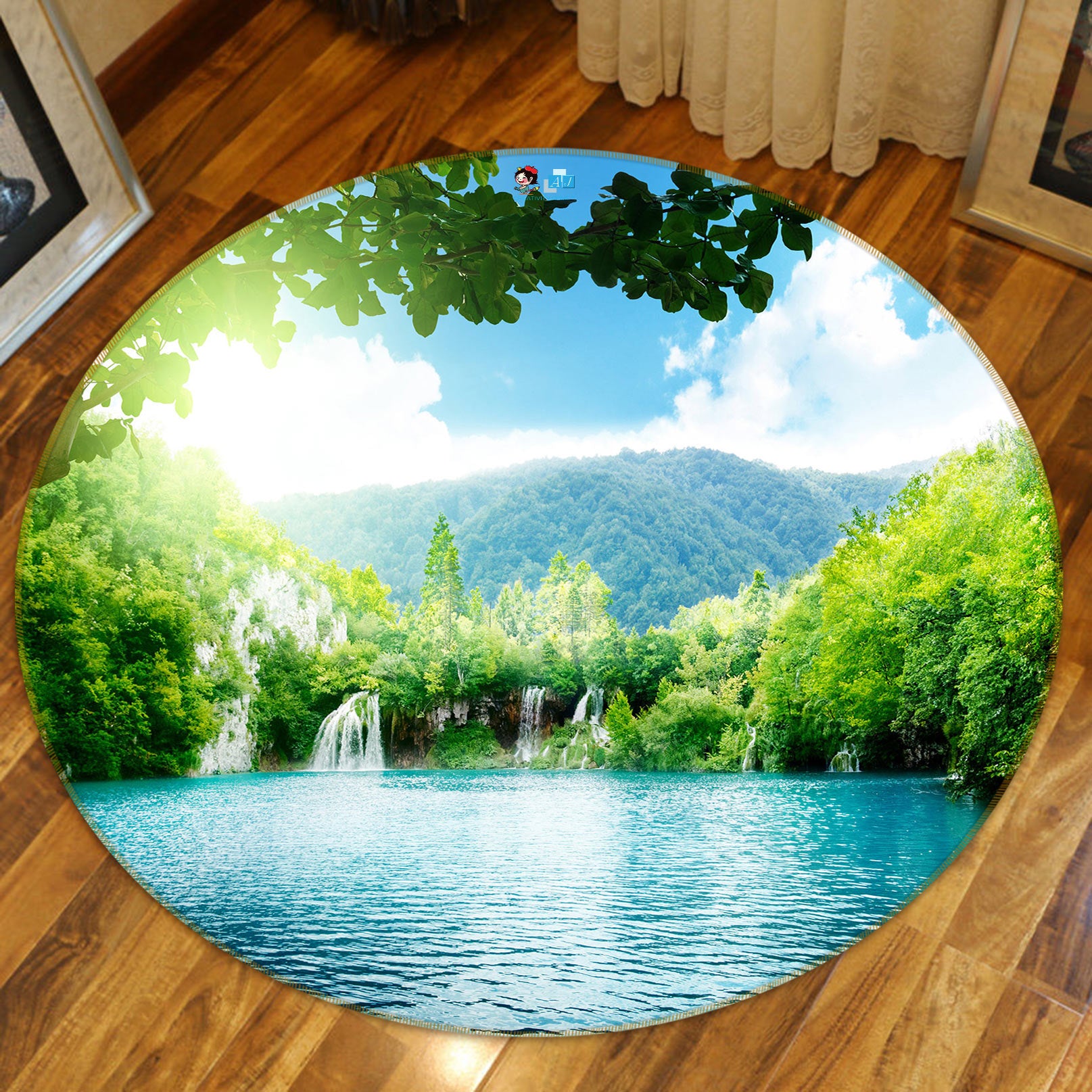 3D Forest Lake 72155 Round Non Slip Rug Mat