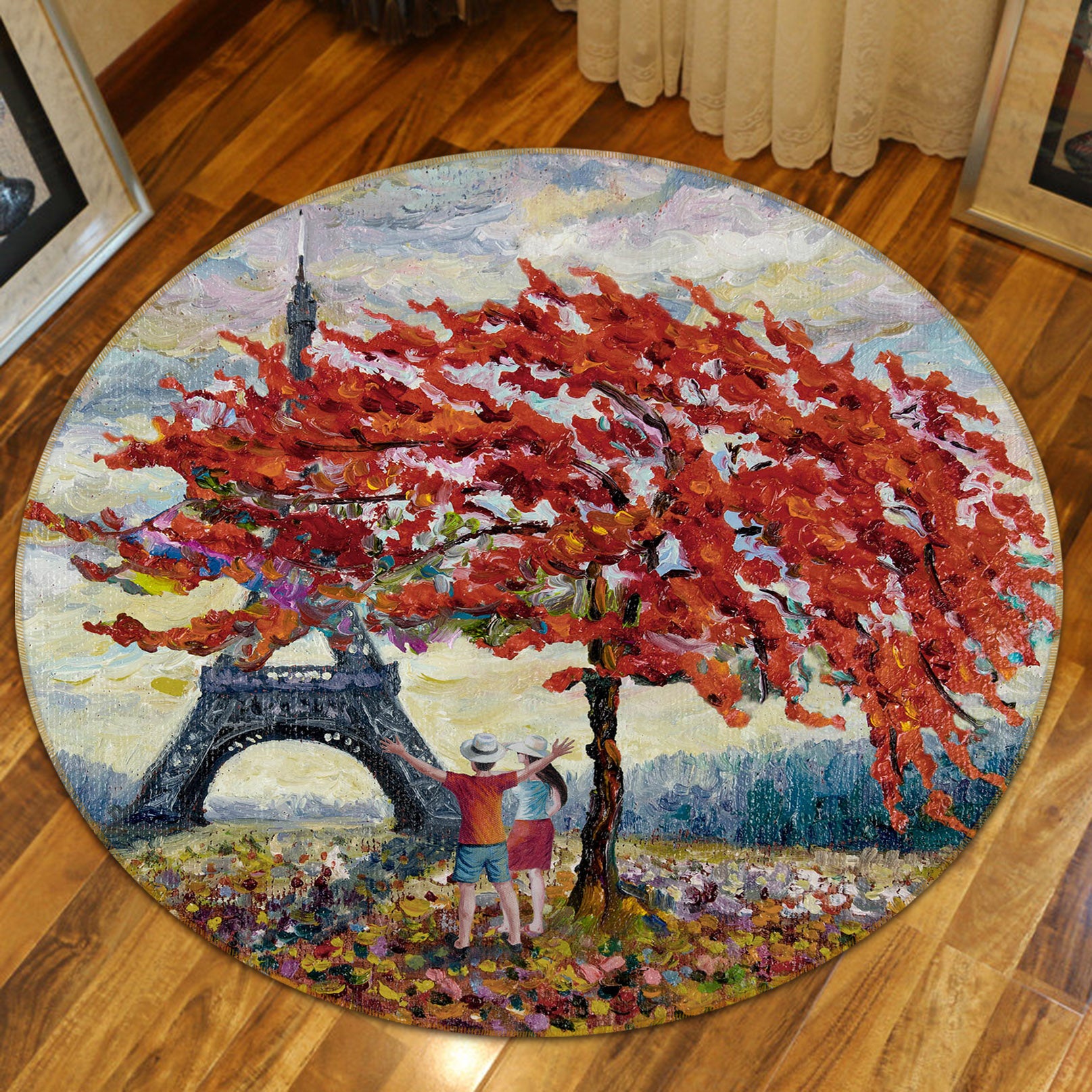 3D Red Leaf Tree Iron Tower 71232 Round Non Slip Rug Mat