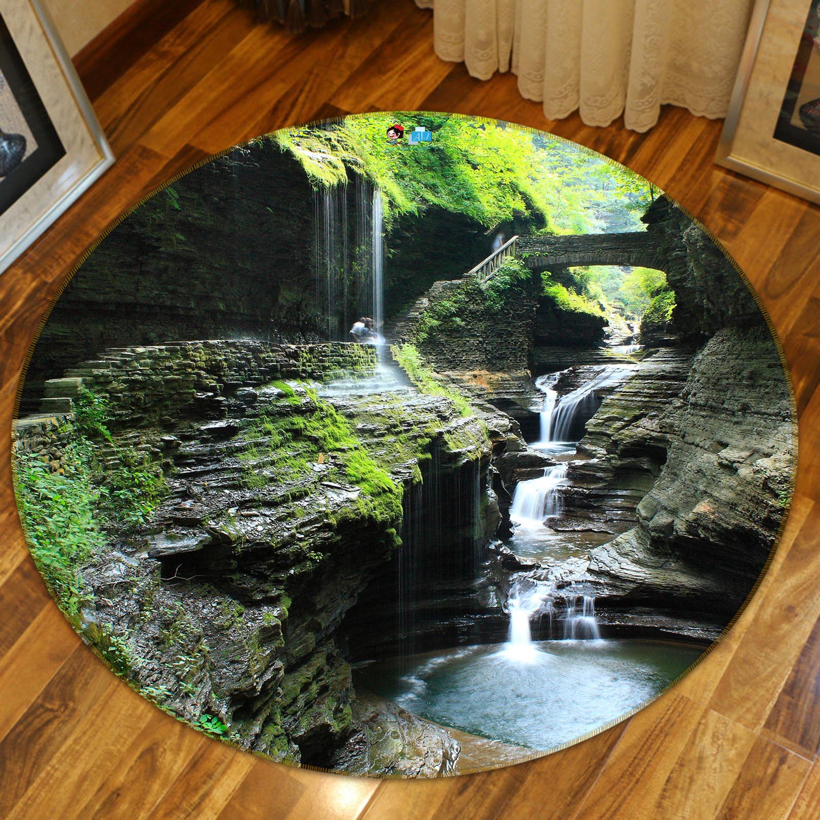 3D Waterfall Stone 80240 Round Non Slip Rug Mat