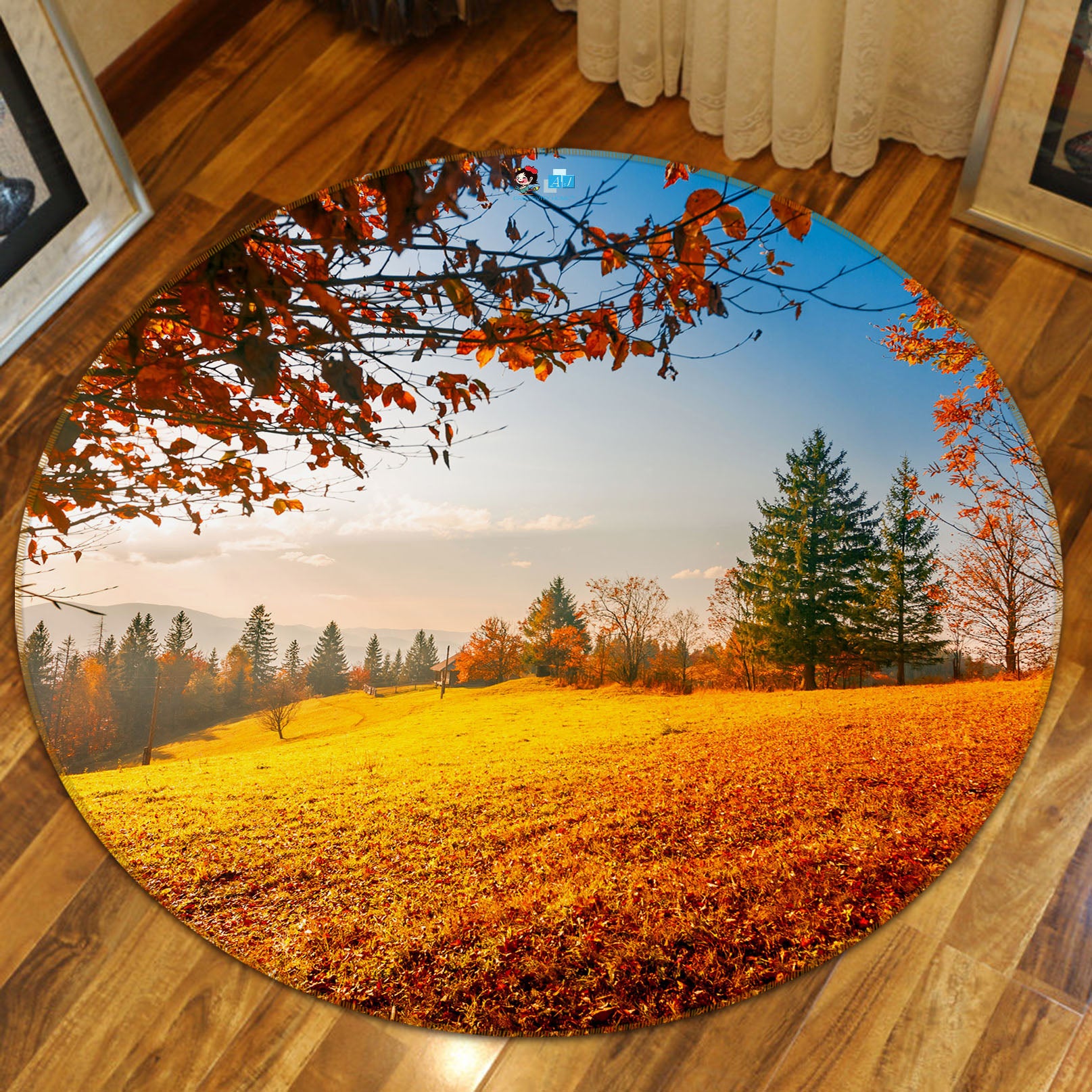 3D Yellow Lawn 75094 Round Non Slip Rug Mat
