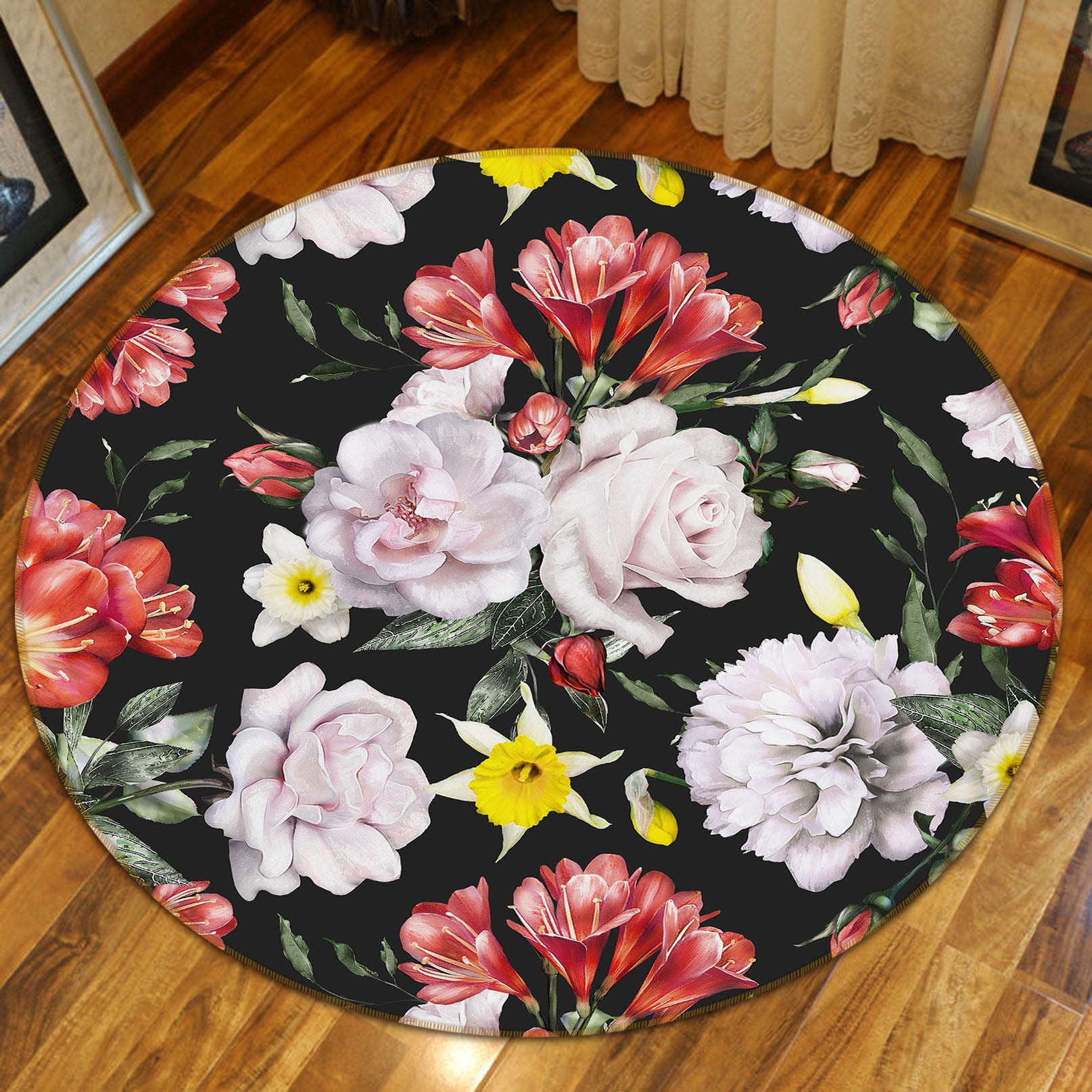 3D Flowers 29055 Round Non Slip Rug Mat