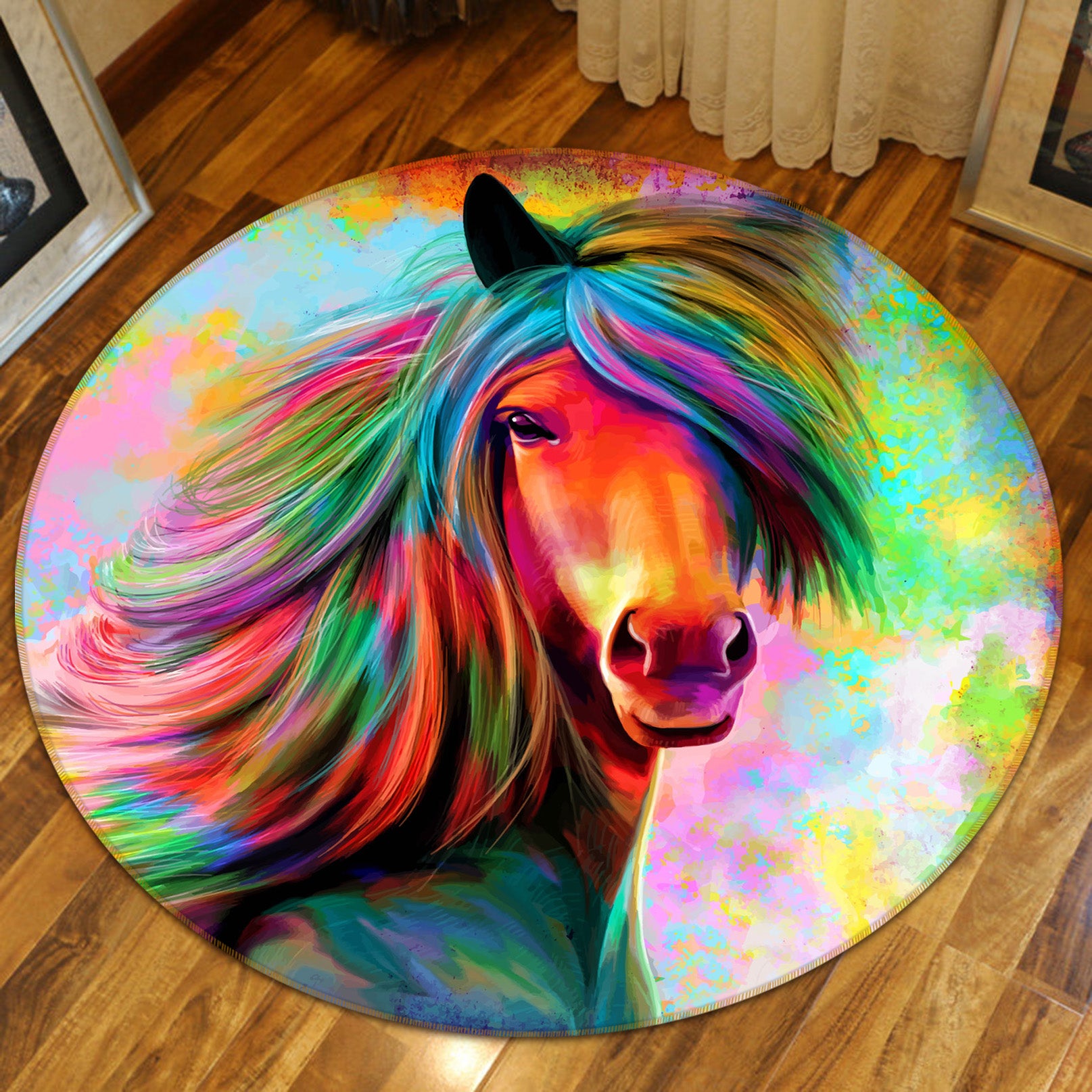 3D Color Horse 71205 Round Non Slip Rug Mat