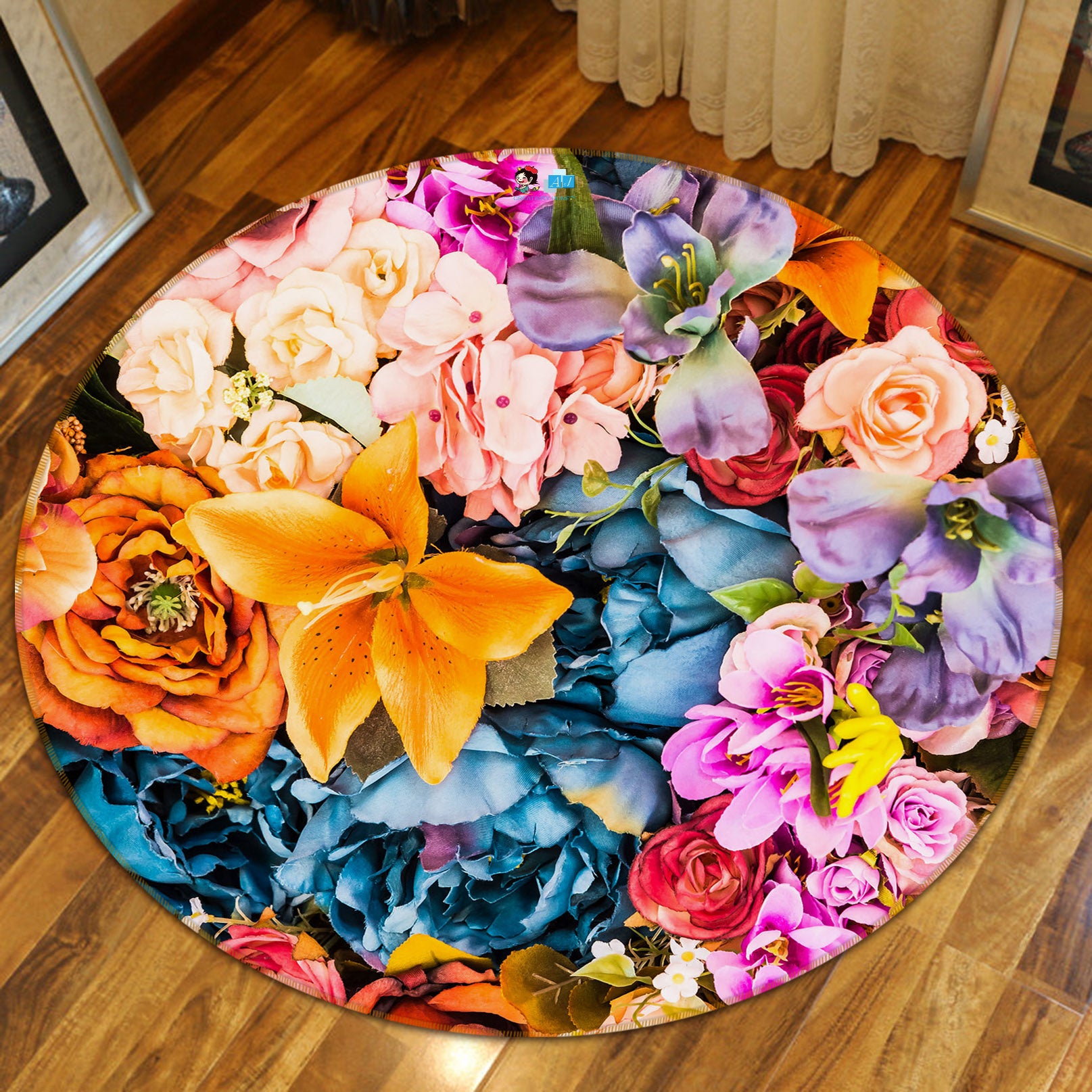 3D Flowers 69207 Round Non Slip Rug Mat