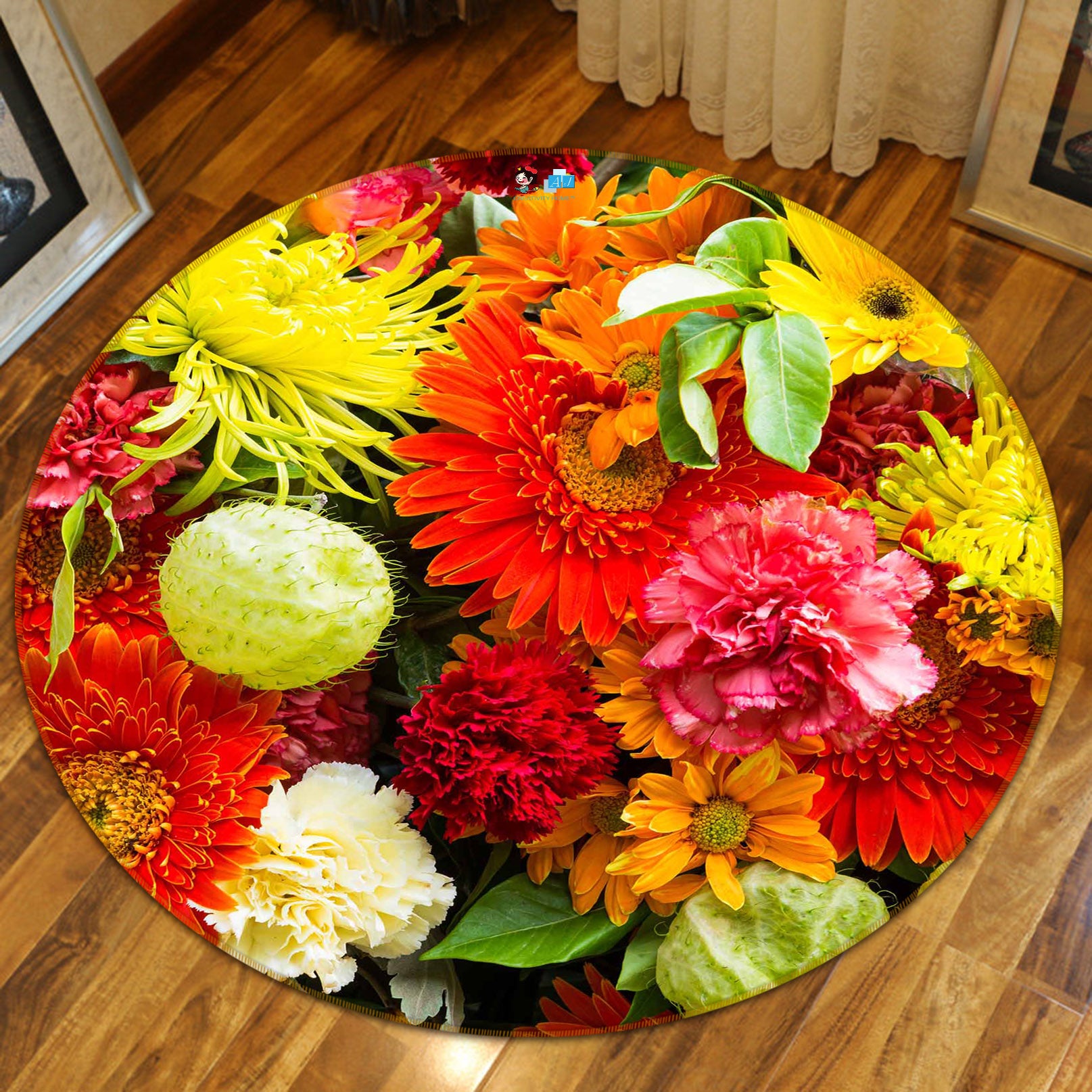 3D Flowers 71198 Round Non Slip Rug Mat
