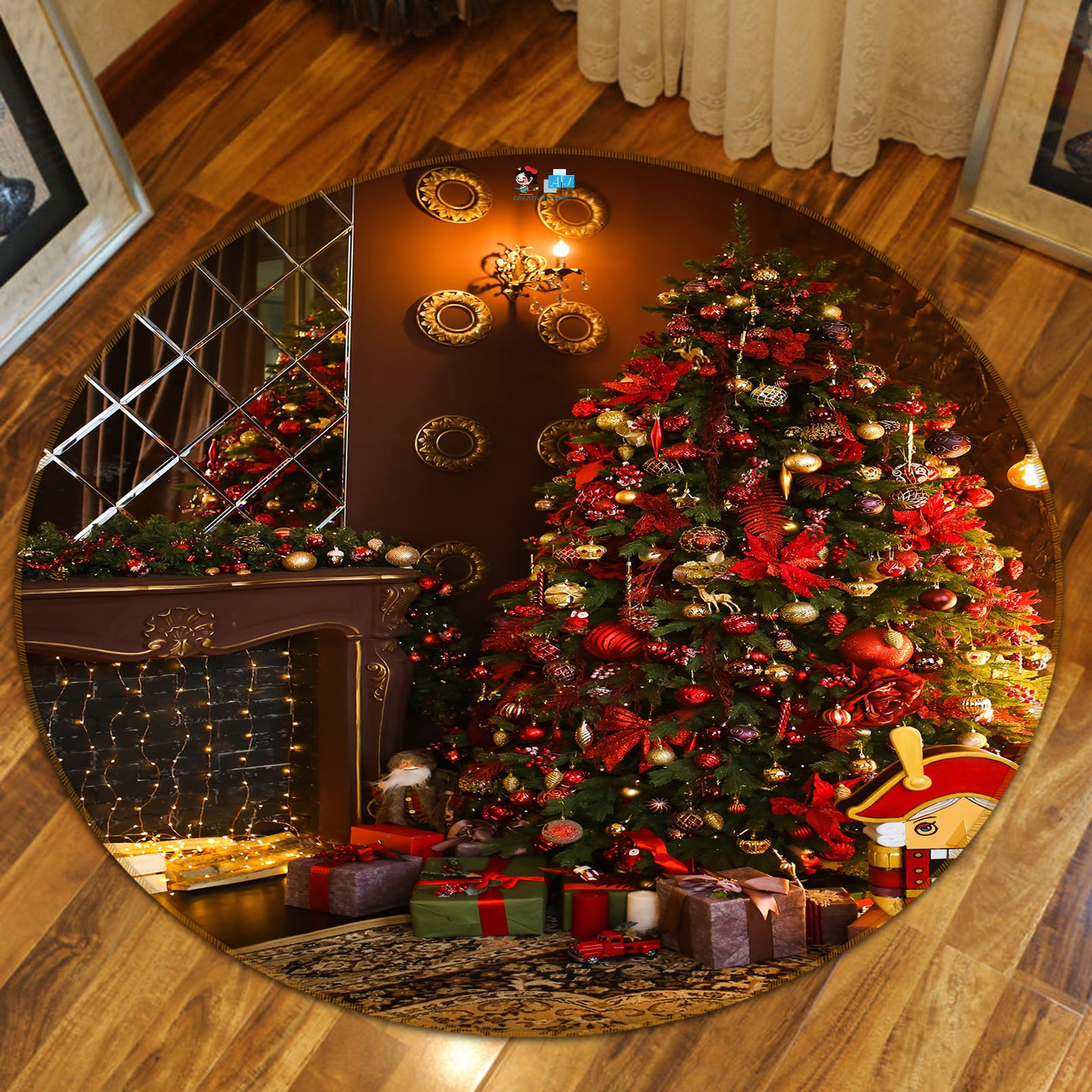 3D Tree 54199 Christmas Round Non Slip Rug Mat Xmas