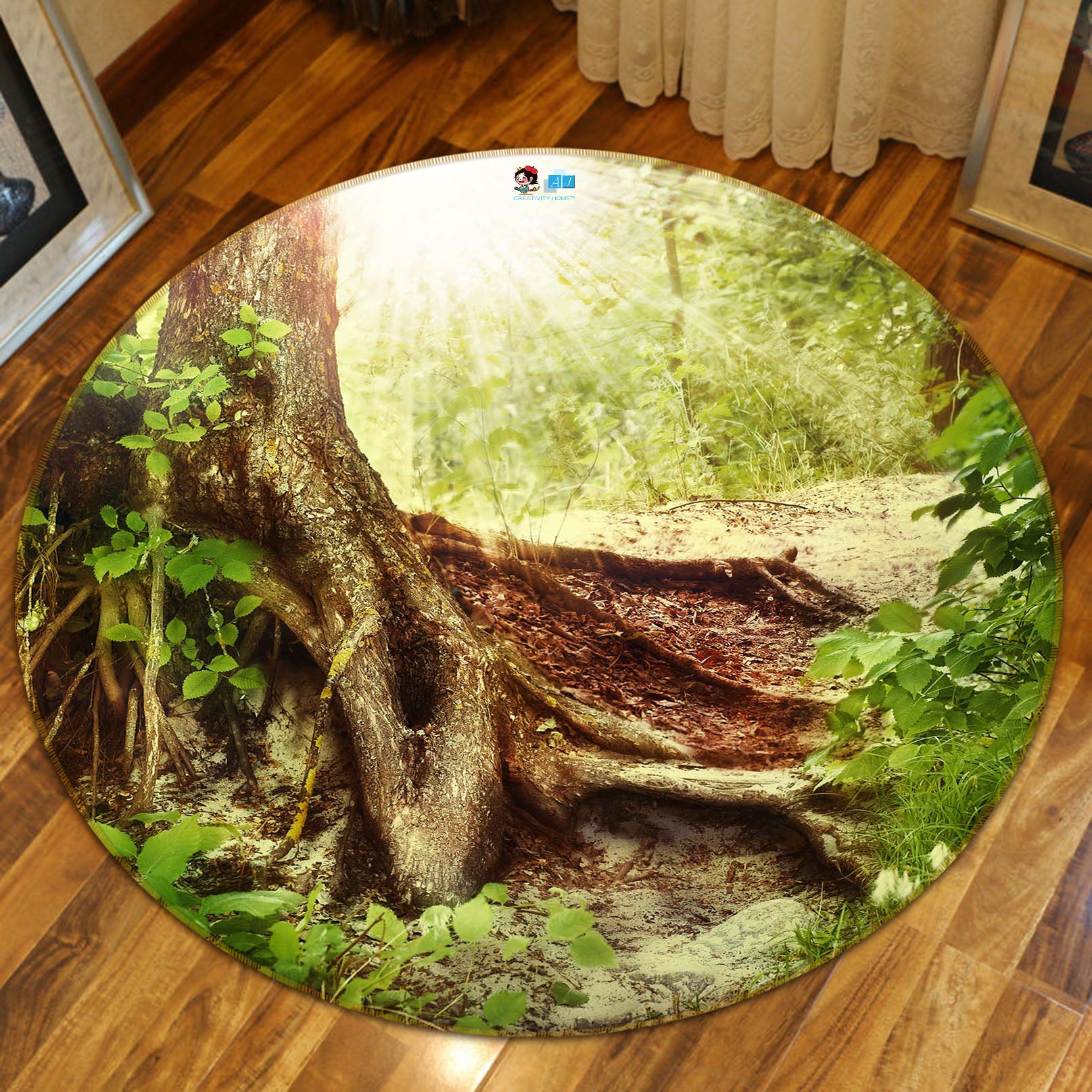 3D Big Tree Roots 66199 Round Non Slip Rug Mat