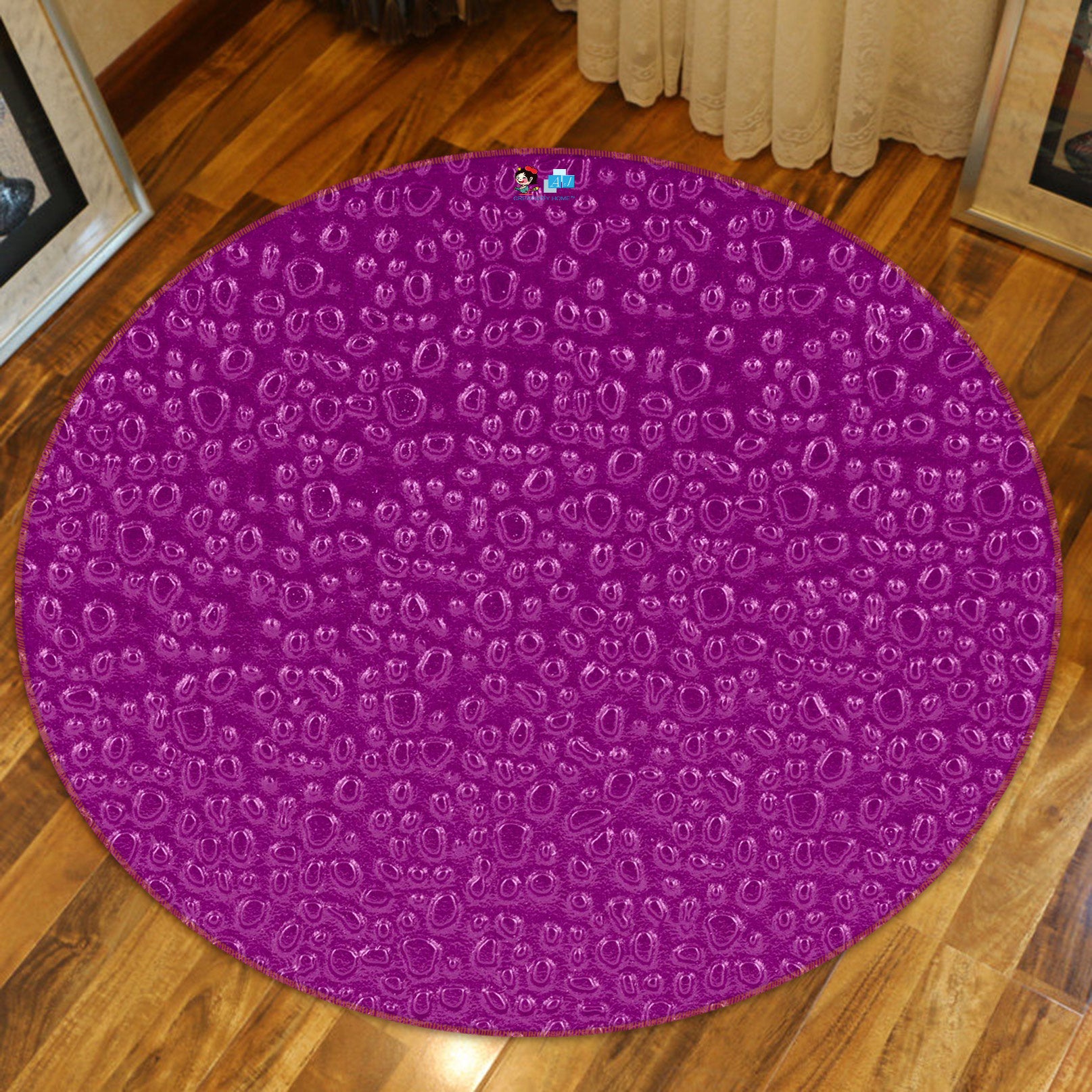3D Purple Drops 80202 Round Non Slip Rug Mat