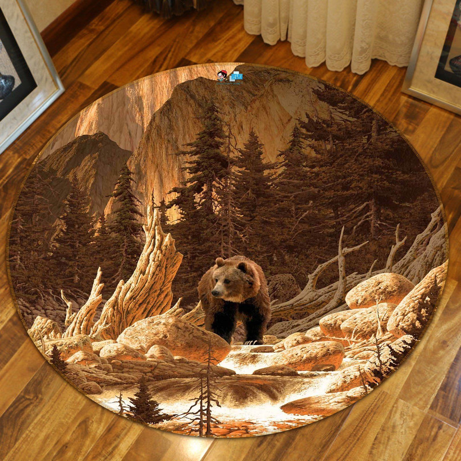 3D Mountain Bear 112 Round Non Slip Rug Mat Mat AJ Creativity Home