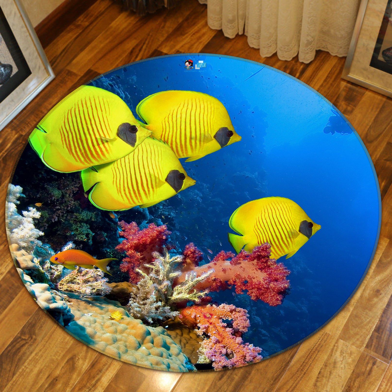 3D Seabed Fish Coral 69148 Round Non Slip Rug Mat