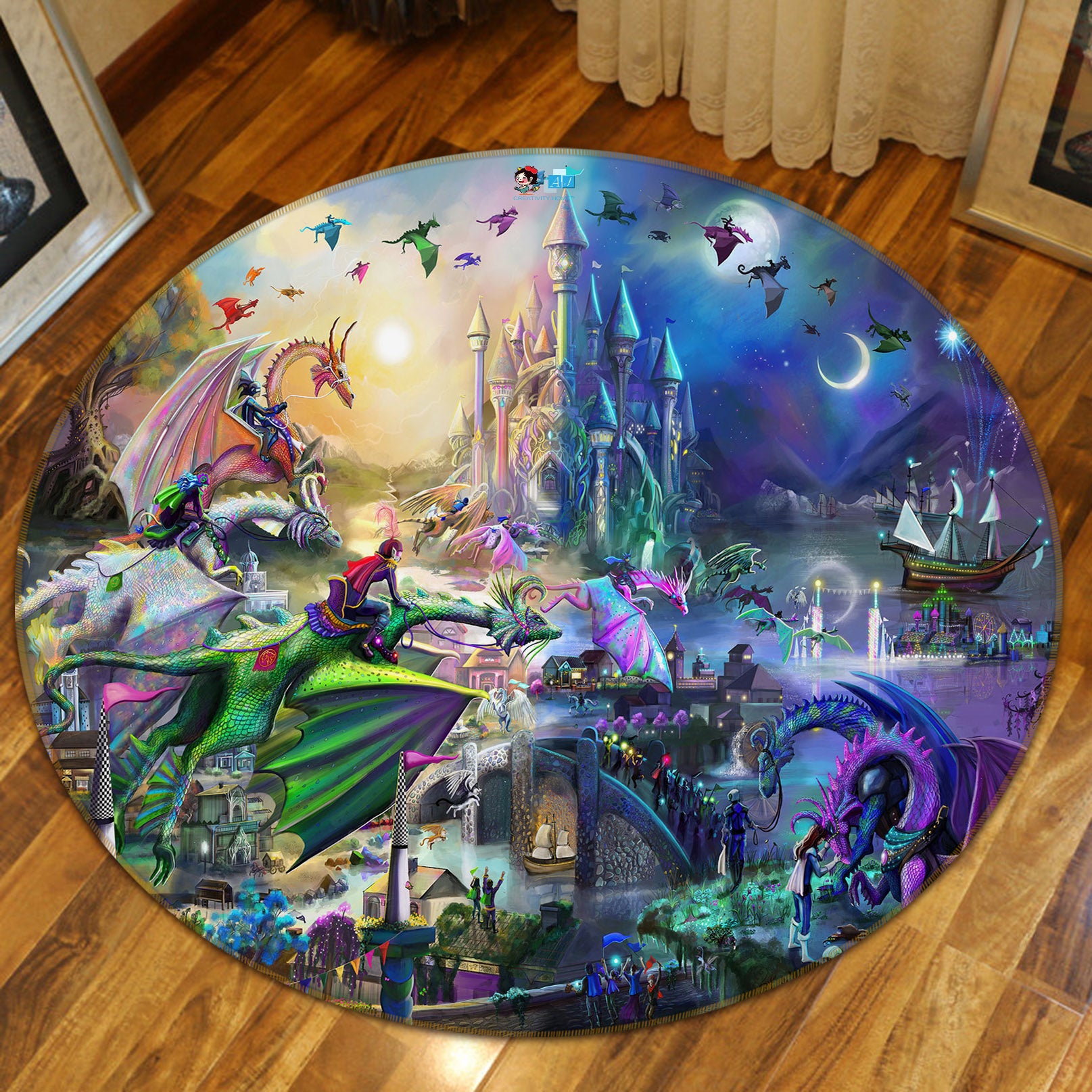 3D Dinosaur World 83159 Rose Catherine Khan Rug Round Non Slip Rug Mat