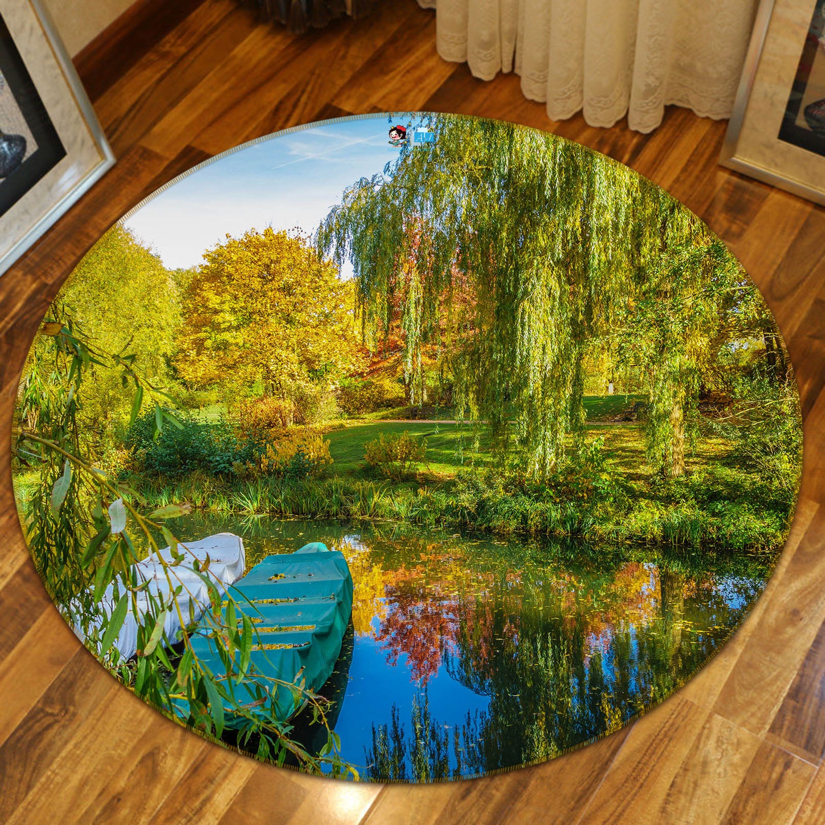 3D Jungle Small River Vessel 74069 Round Non Slip Rug Mat