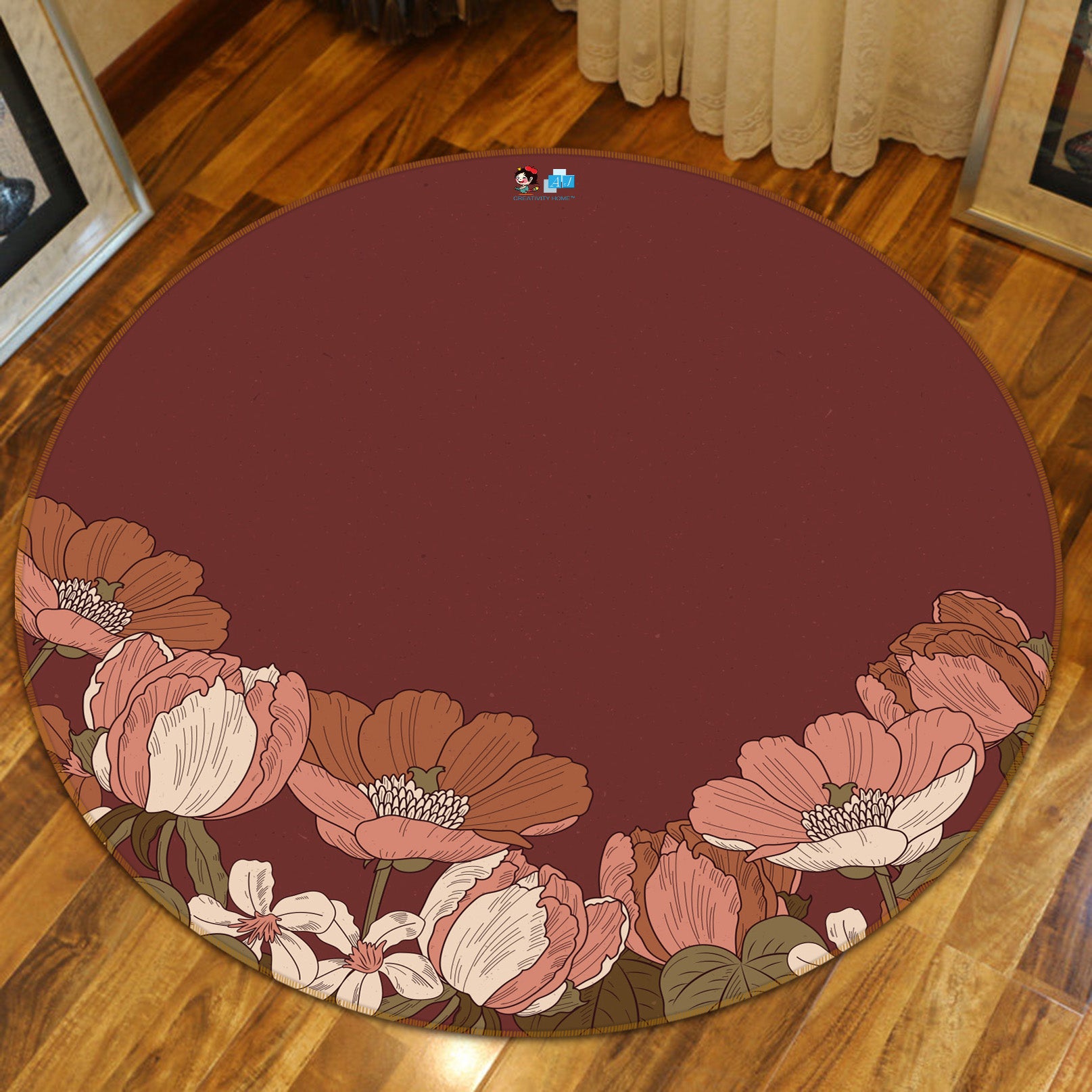 3D Flowers 64076 Round Non Slip Rug Mat