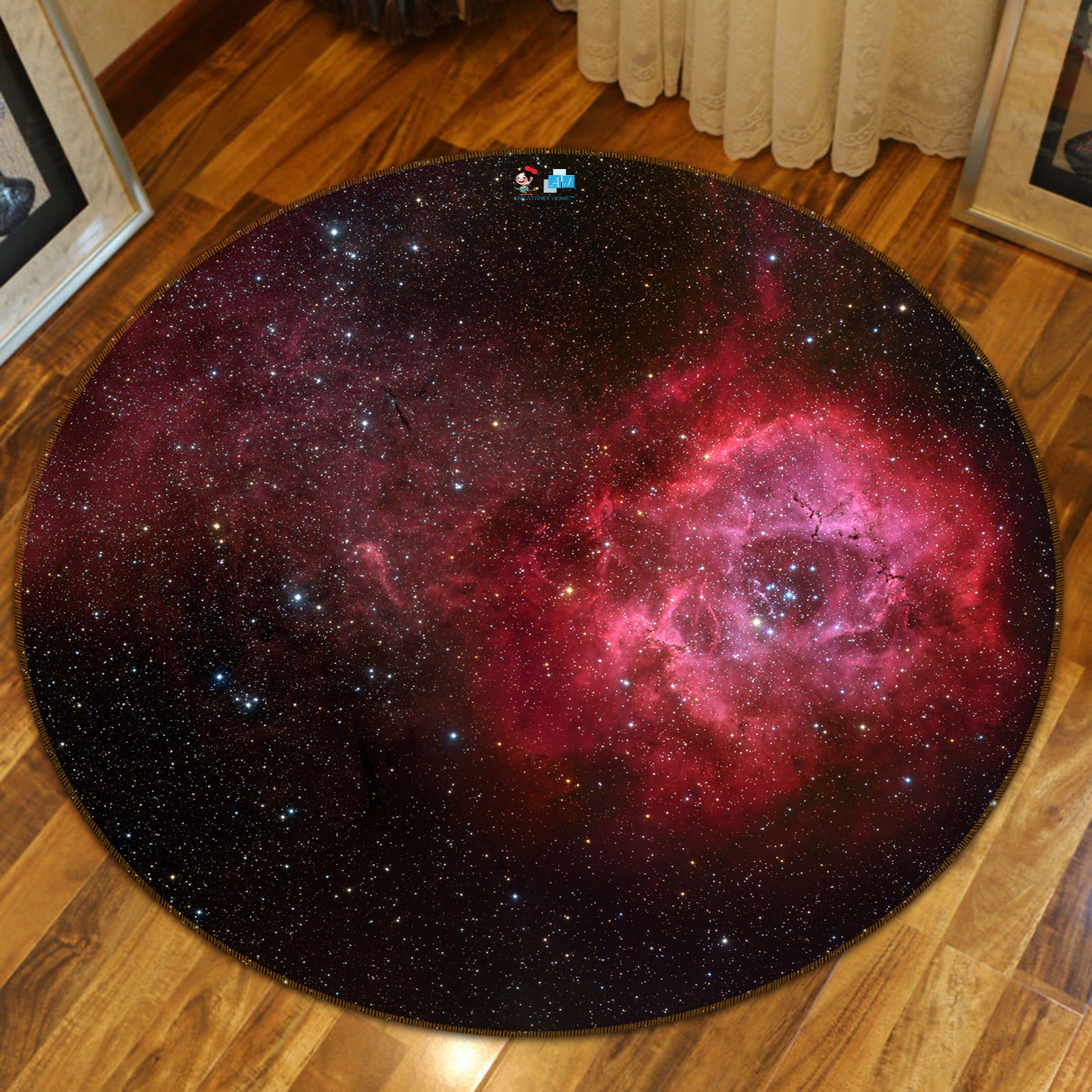 3D Red Starry Sky 80267 Round Non Slip Rug Mat