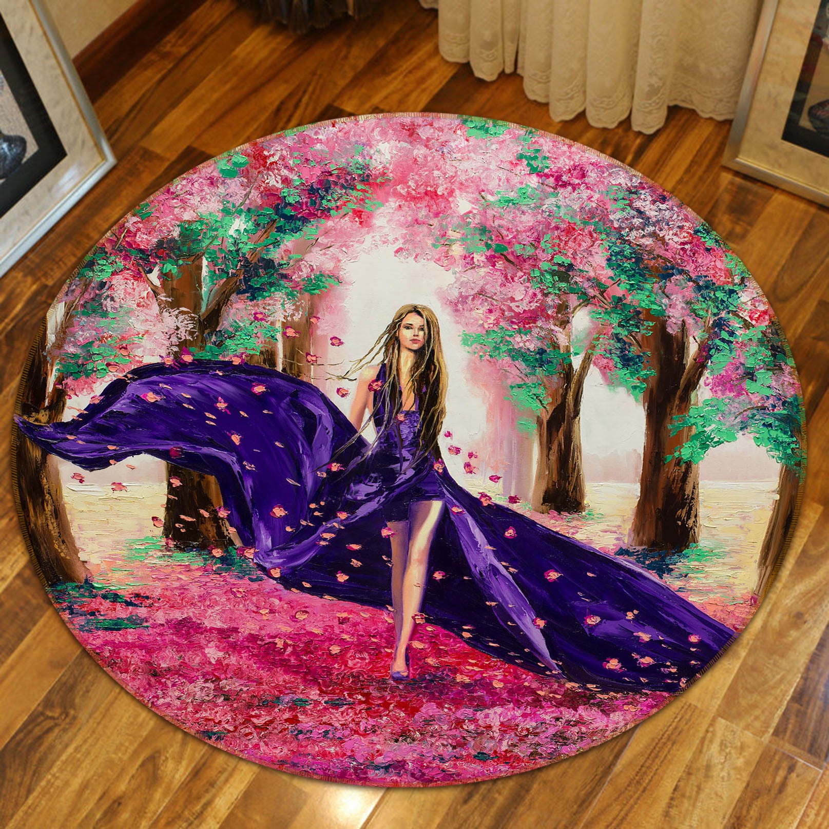 3D Beauty Flower Tree 36240 Round Non Slip Rug Mat