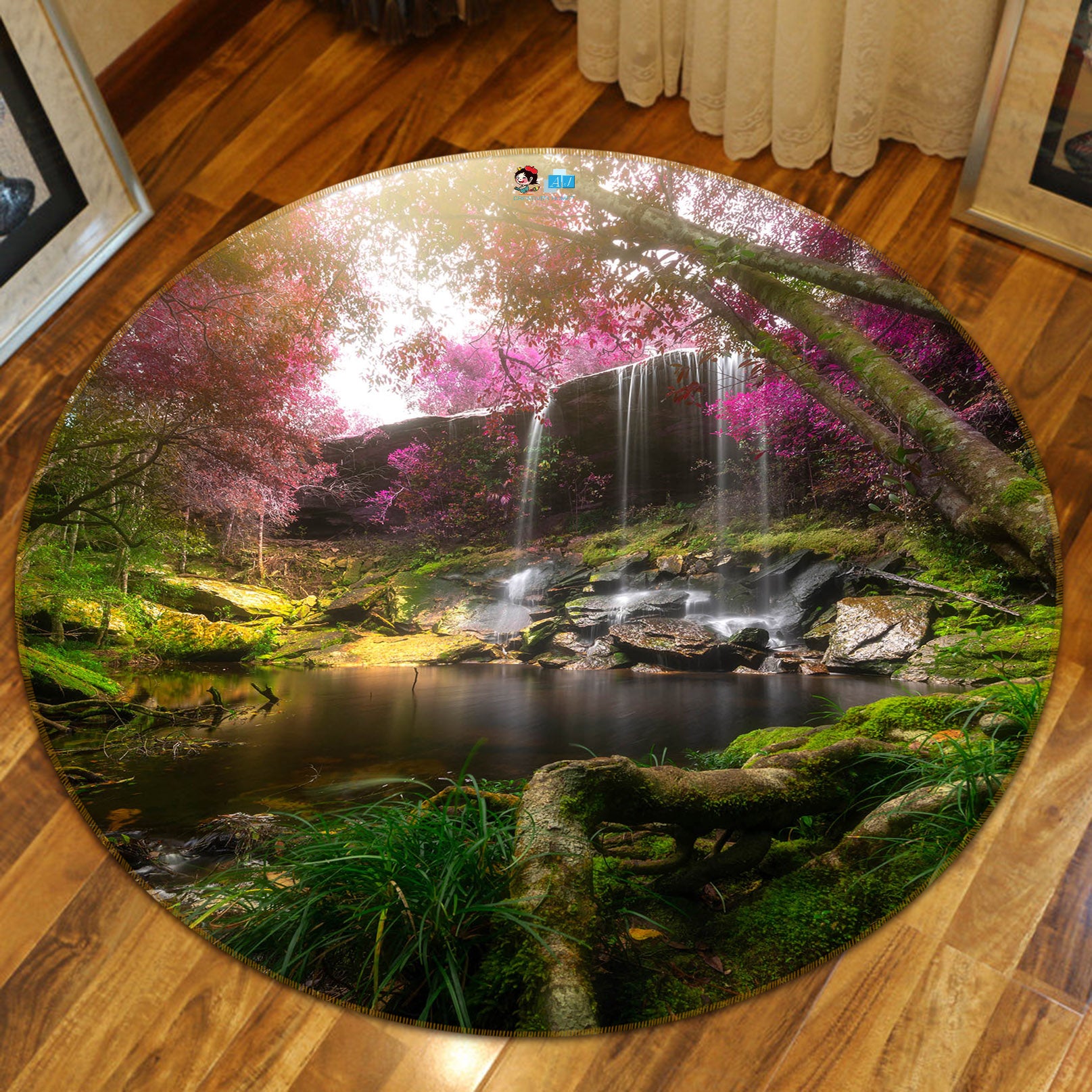 3D Jungle Water 81067 Round Non Slip Rug Mat