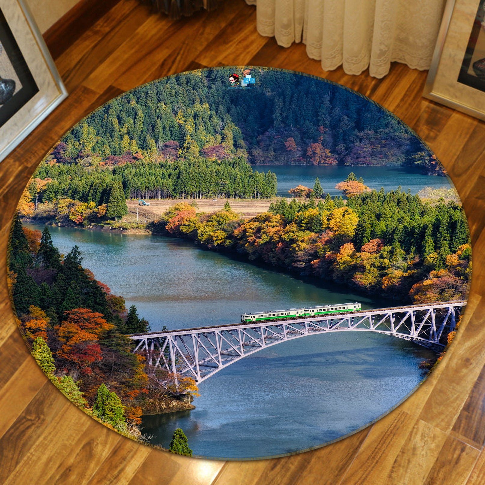 3D River Bridge 69132 Round Non Slip Rug Mat
