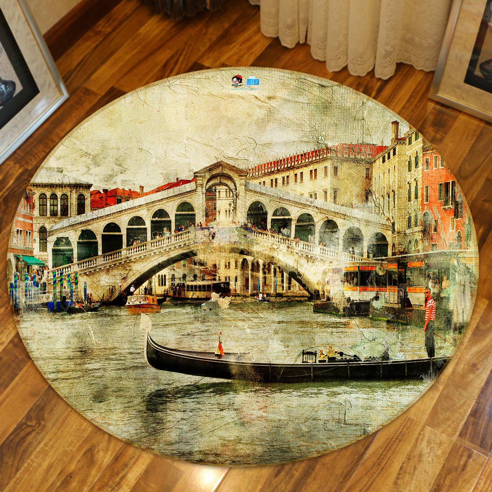 3D Small Town Ship 72159 Round Non Slip Rug Mat