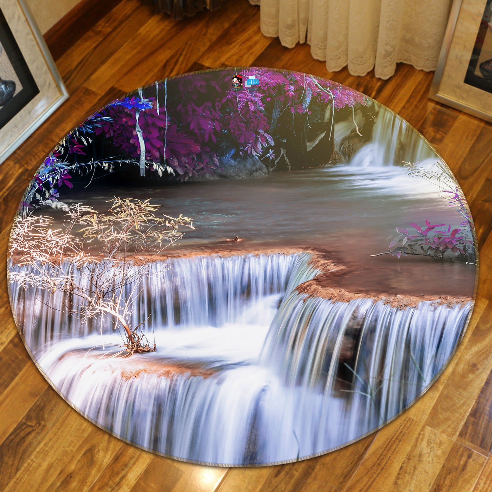 3D Flower Tree Waterfall 69109 Round Non Slip Rug Mat