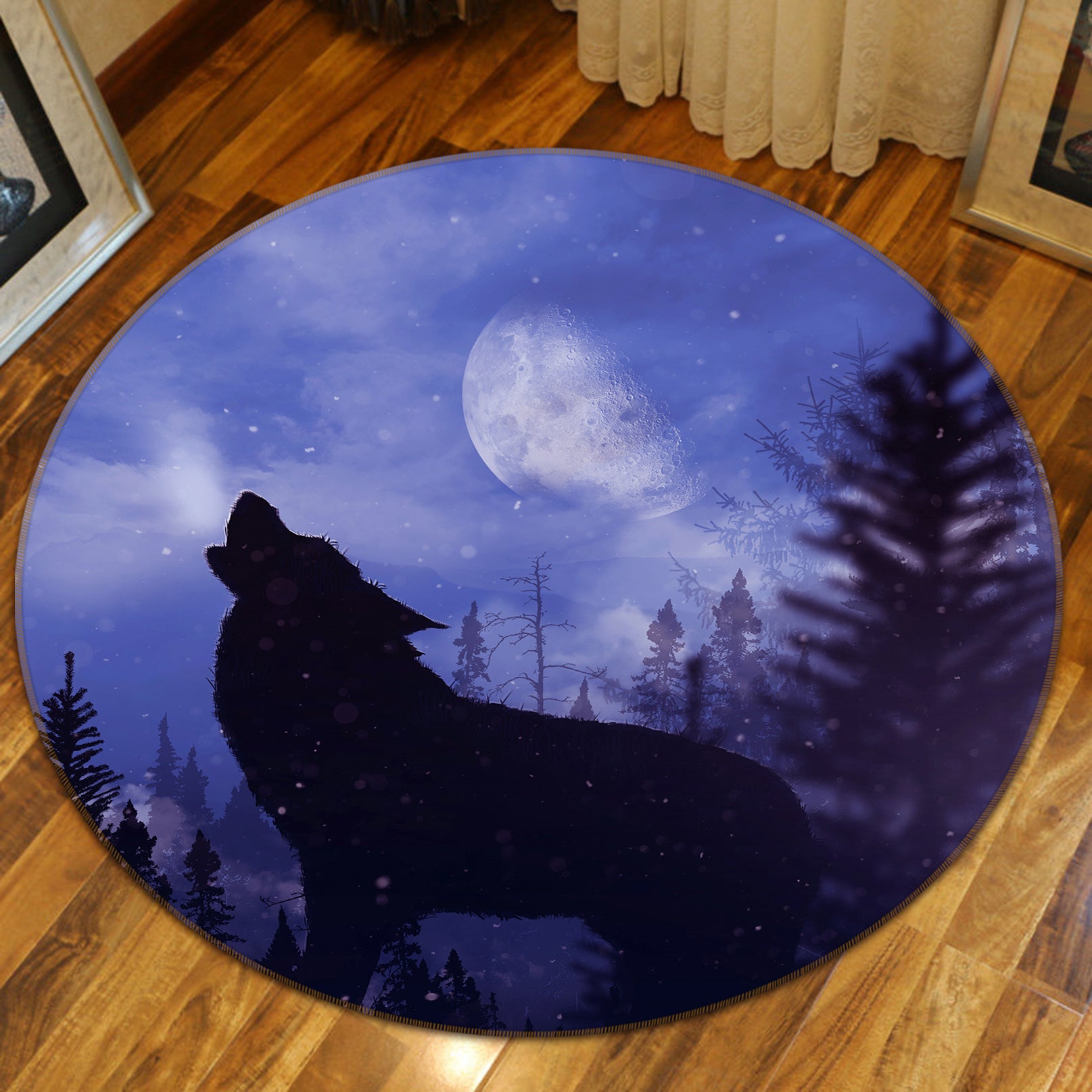 3D Wolf 37246 Animal Round Non Slip Rug Mat