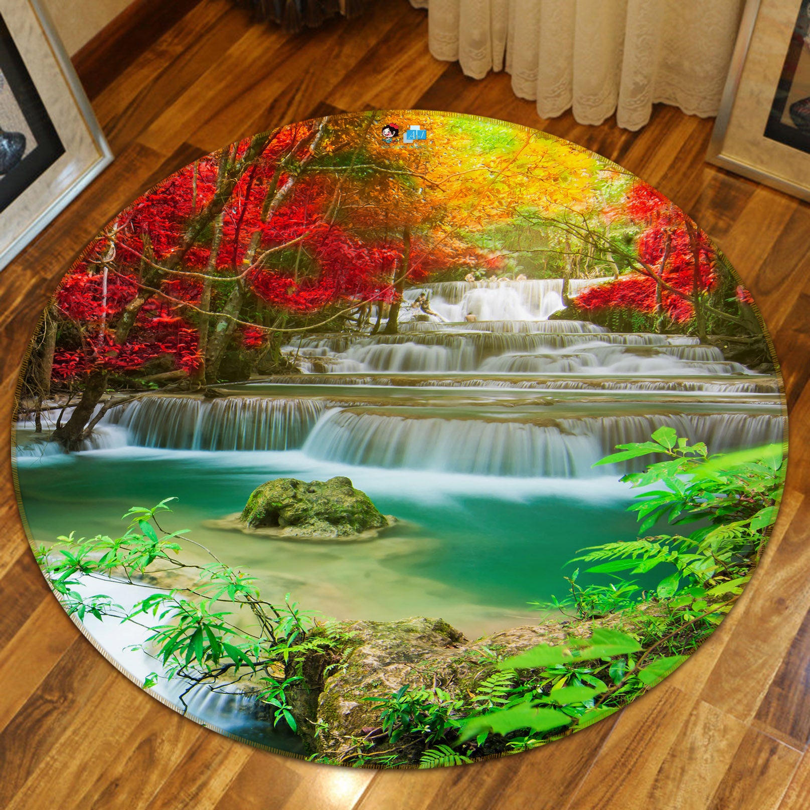 3D Running Water 69060 Round Non Slip Rug Mat