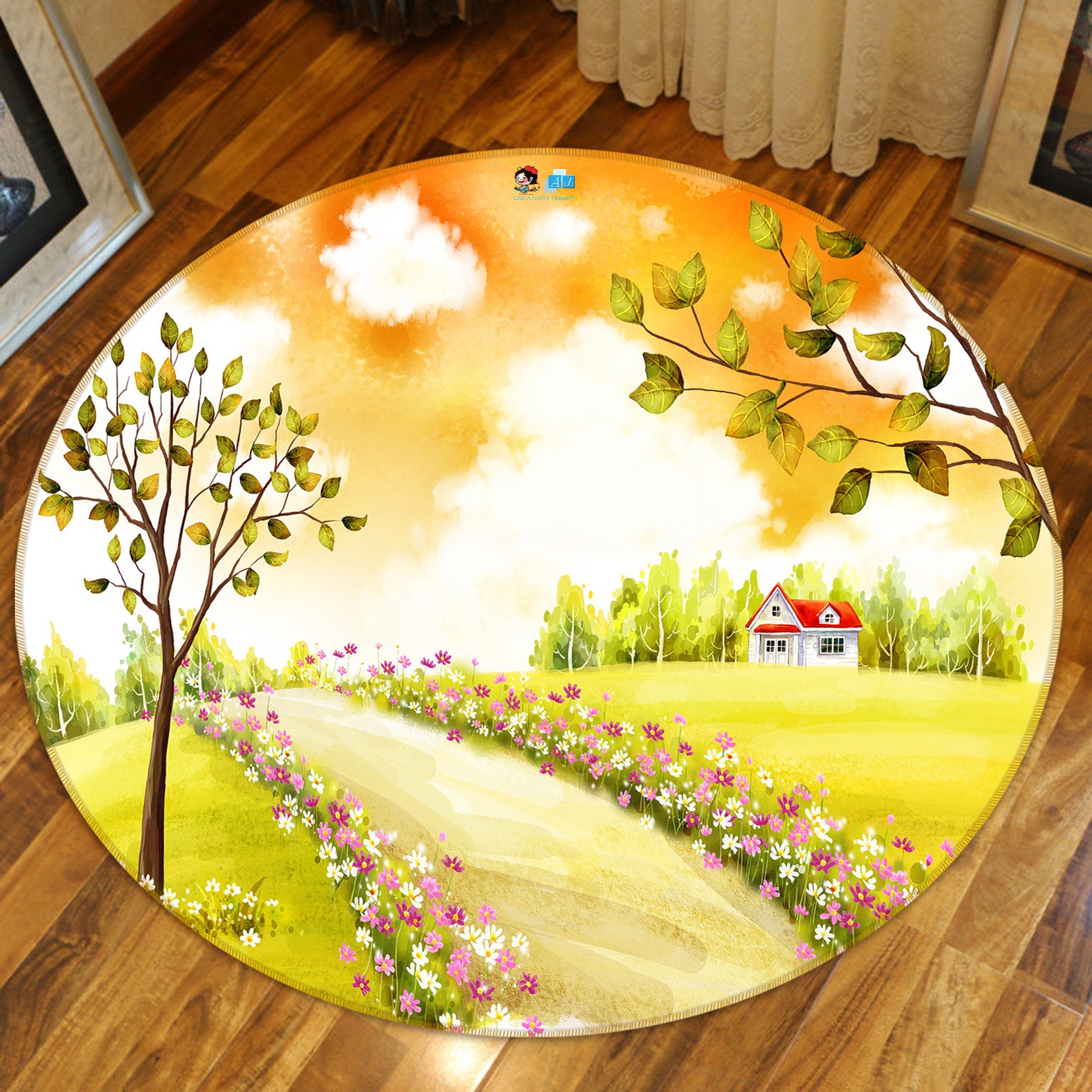 3D Tree Path Grass 80287 Round Non Slip Rug Mat