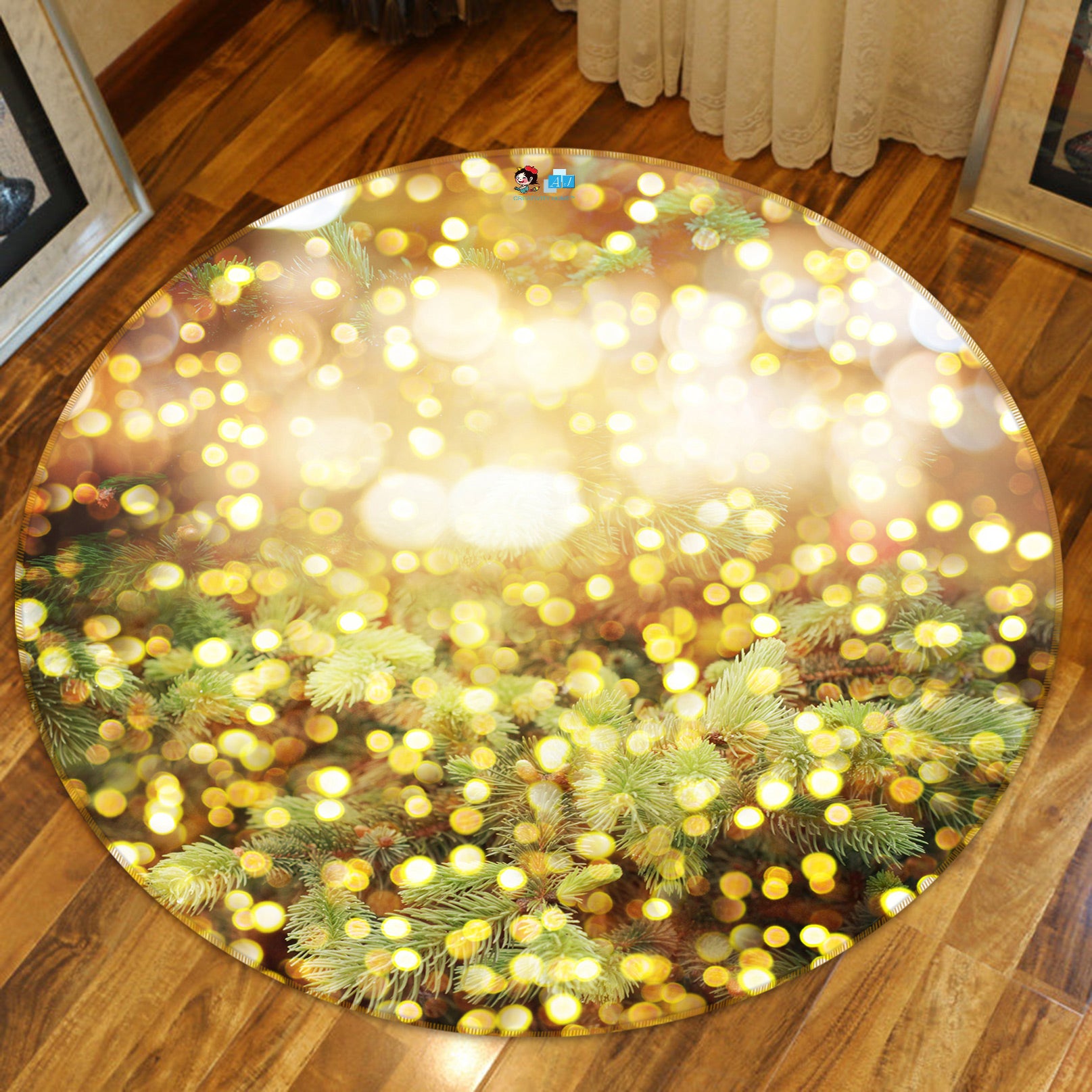 3D Aperture 54021 Christmas Round Non Slip Rug Mat Xmas