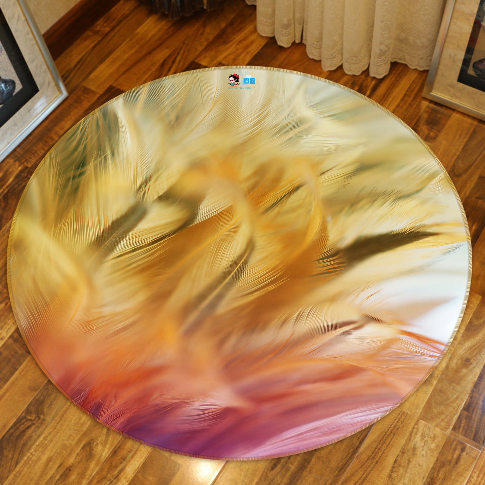 3D Feather Leaves 81214 Round Non Slip Rug Mat