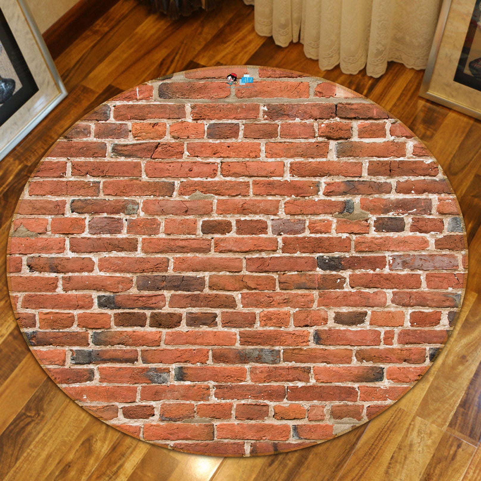 3D Red Brick Wall 74001 Round Non Slip Rug Mat