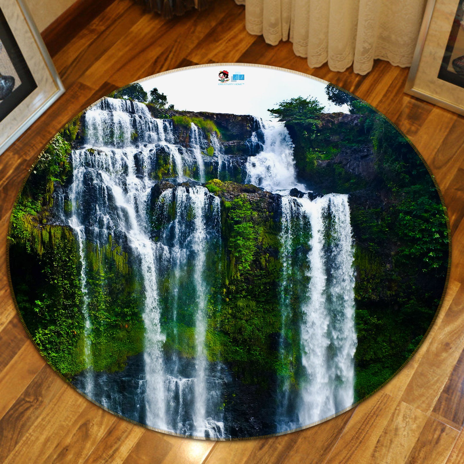 3D Mountain Flowing Water 69165 Round Non Slip Rug Mat