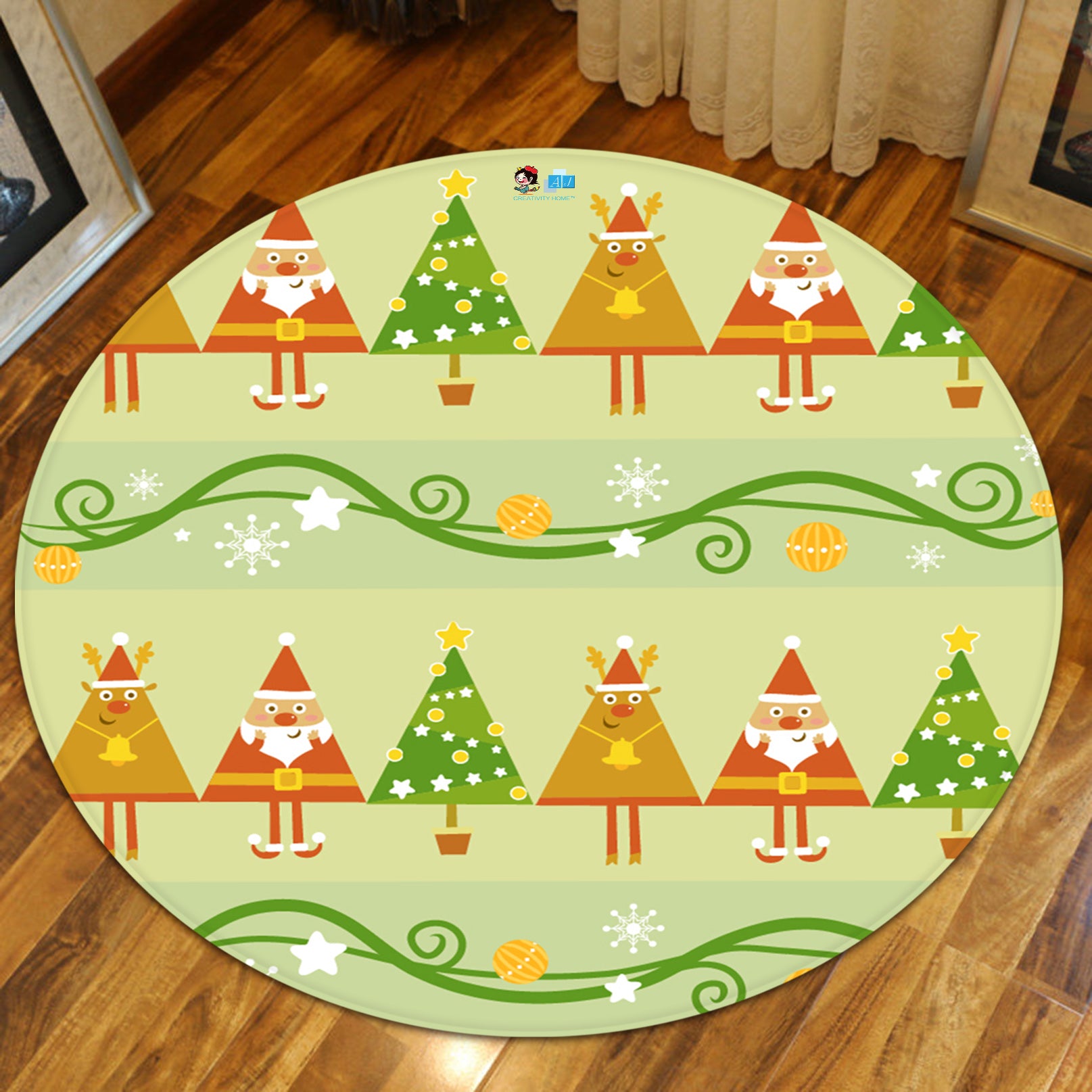 3D Yellow Green Tree 66038 Christmas Round Non Slip Rug Mat Xmas