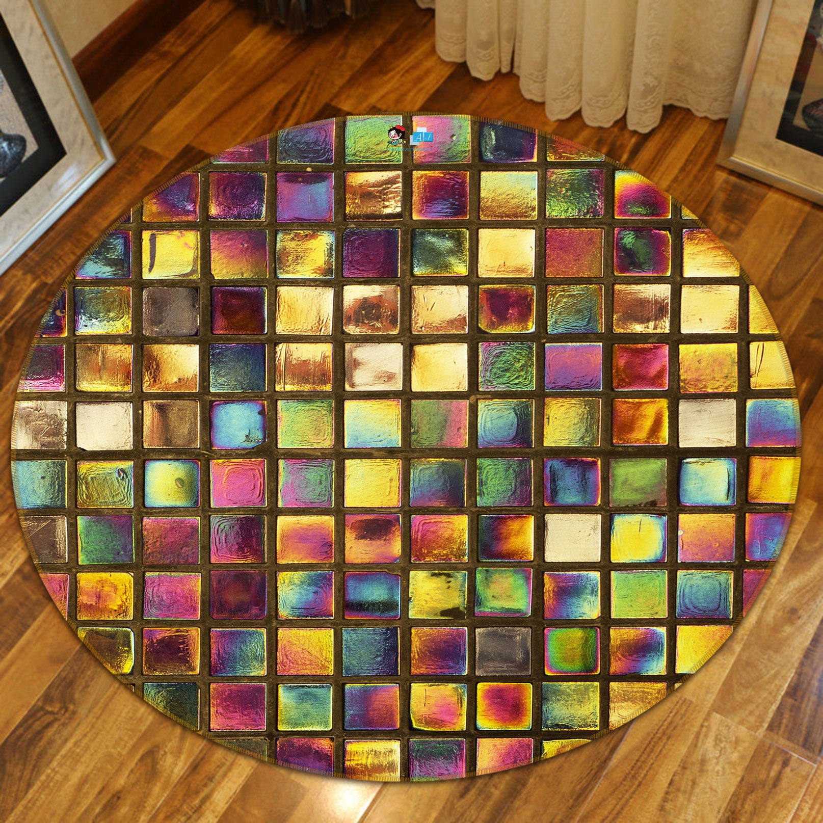 3D Color Square 74198 Round Non Slip Rug Mat