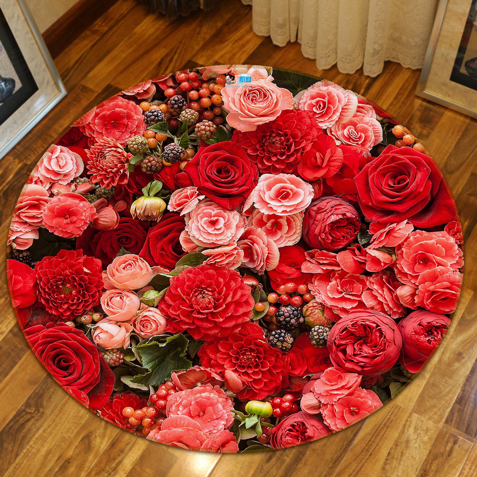 3D Flowers 69169 Round Non Slip Rug Mat