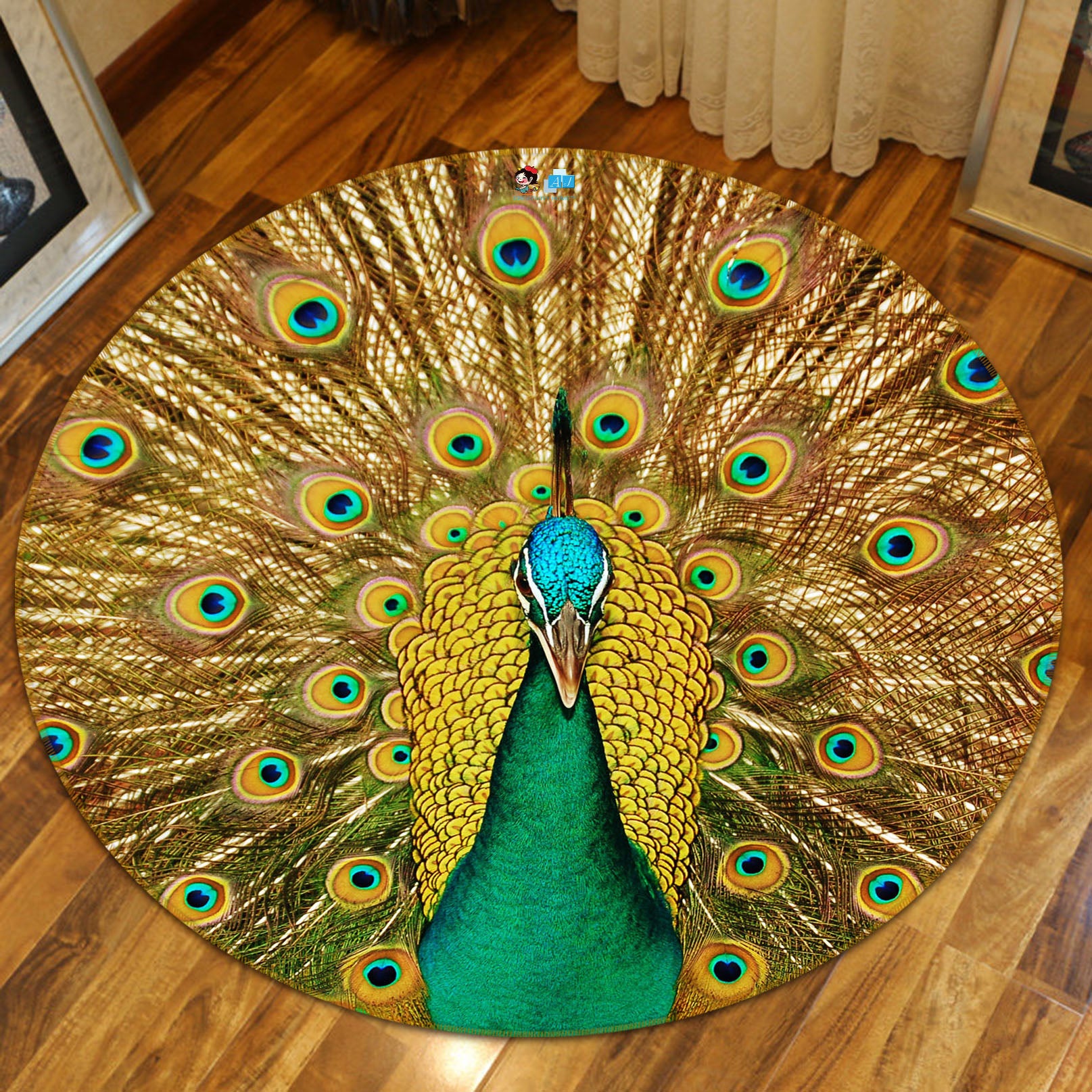 3D Golden Peacock 72051 Round Non Slip Rug Mat