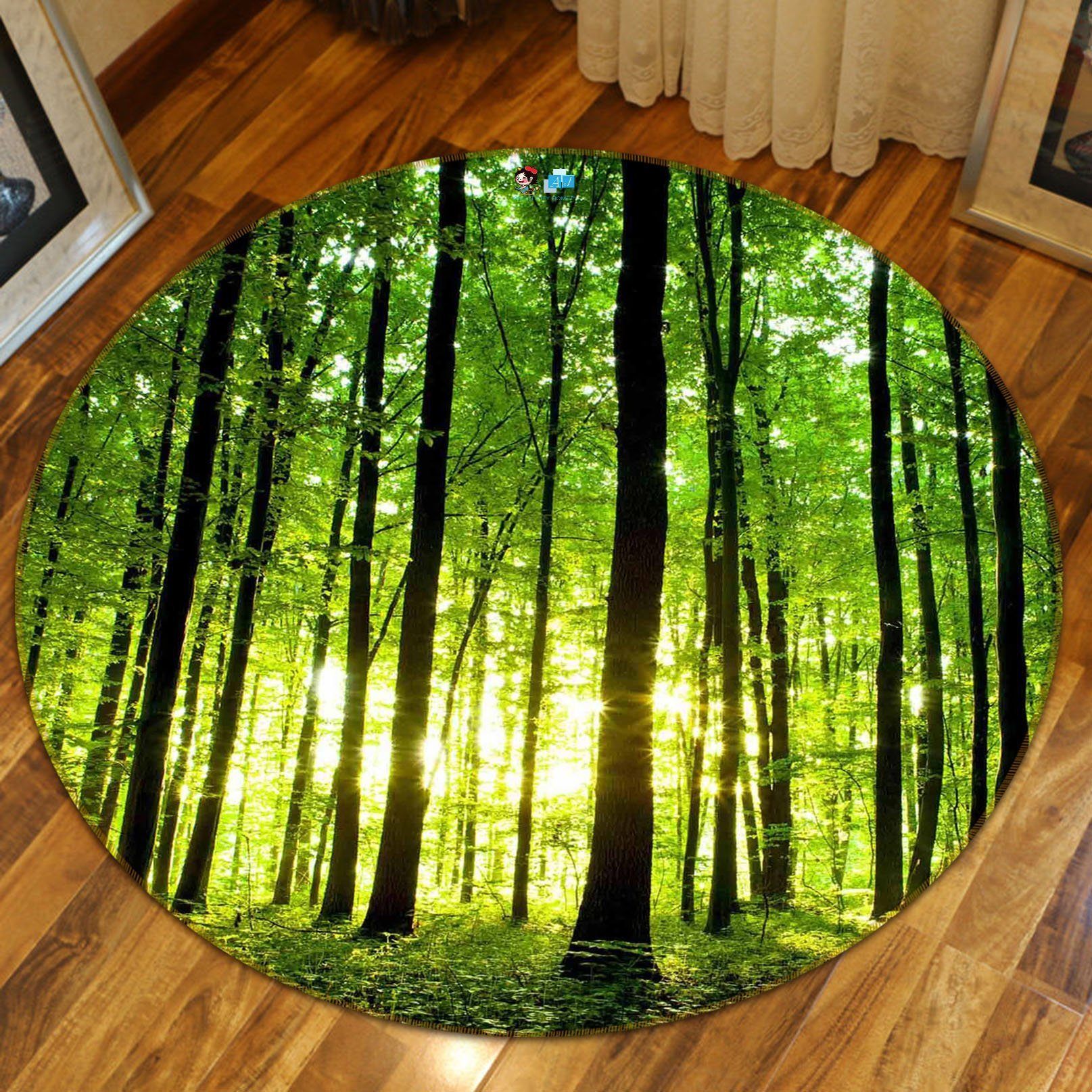 3D Forest Sunlight 11 Round Non Slip Rug Mat Mat AJ Creativity Home