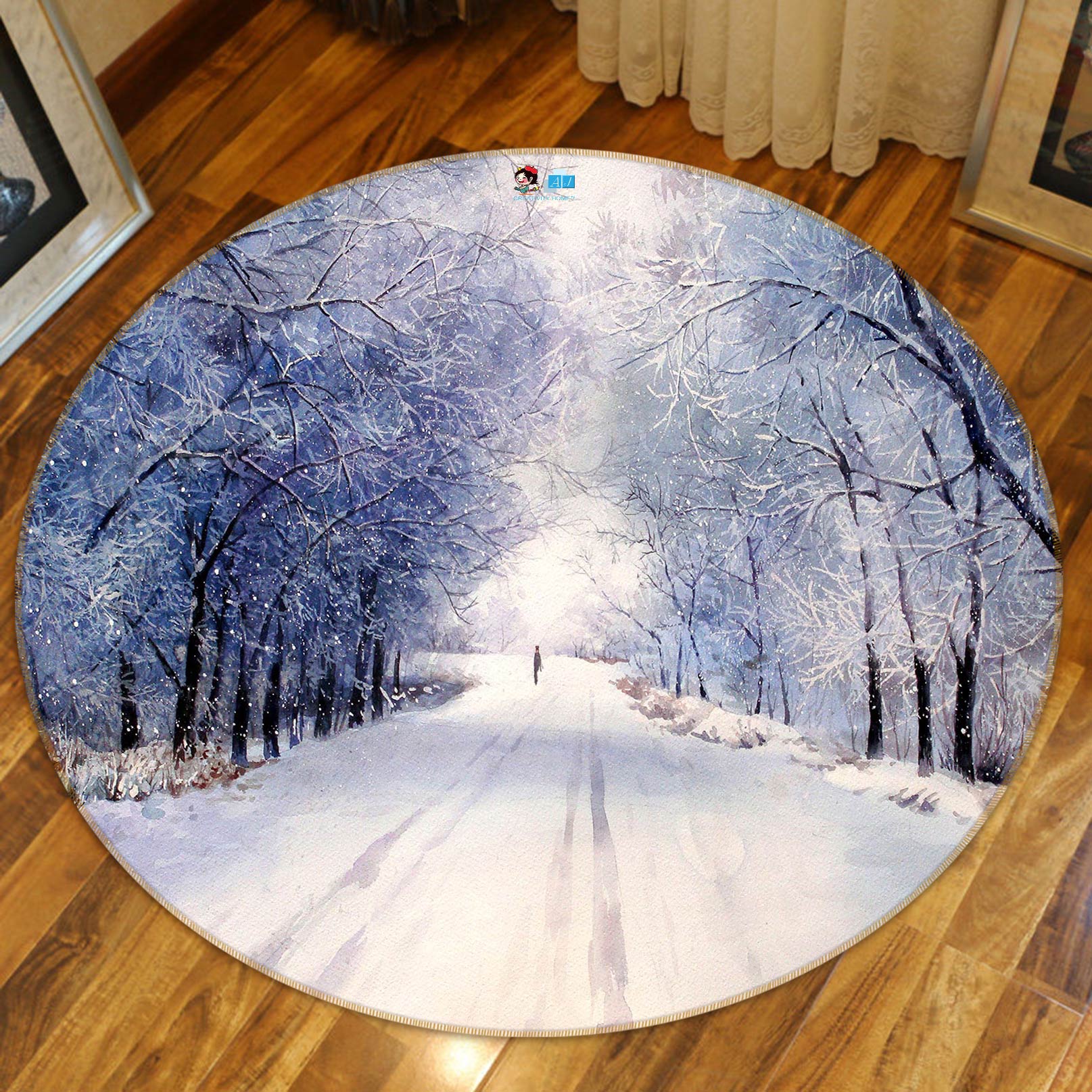 3D Snowfield Trees 72299 Round Non Slip Rug Mat