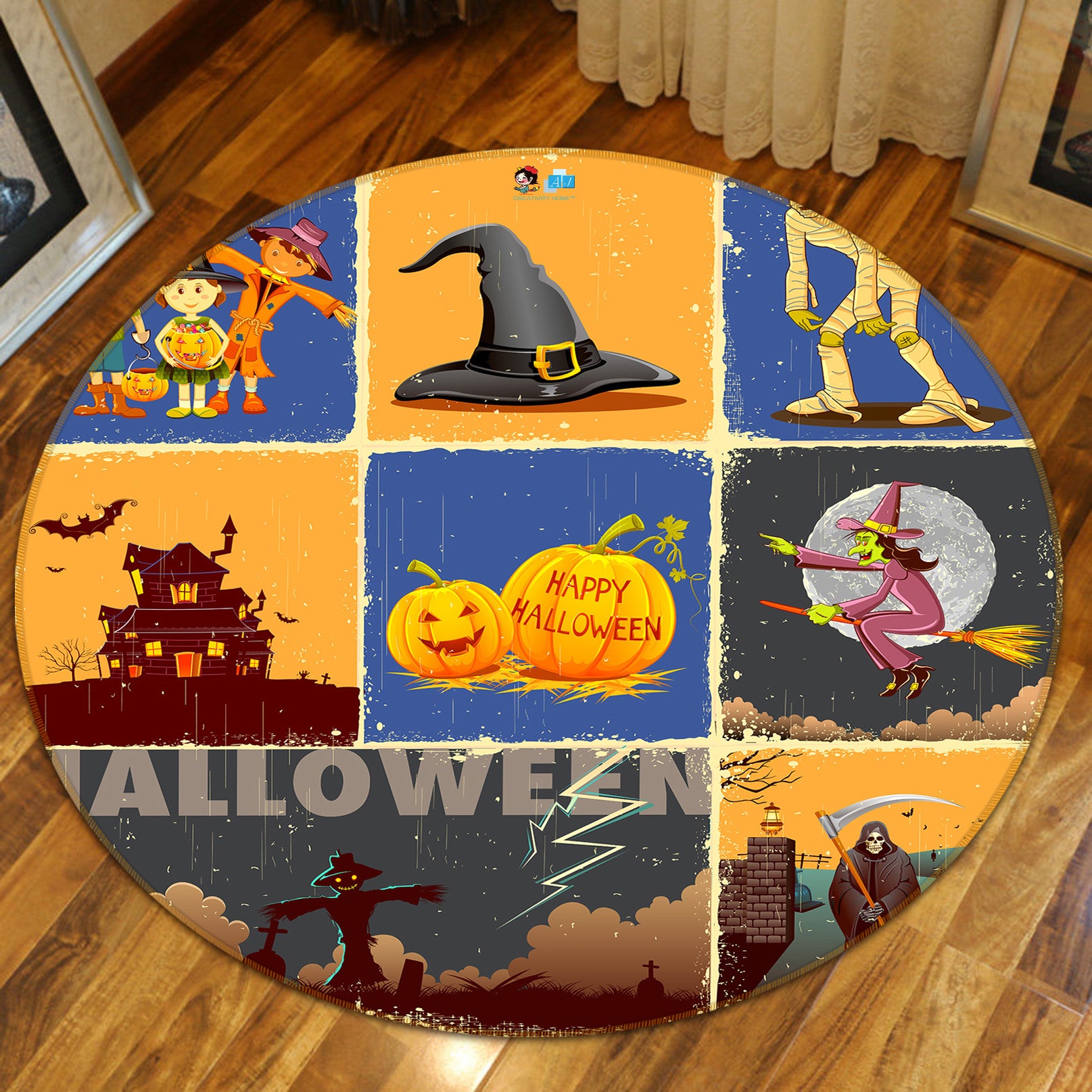 3D Witch Hat Pumpkin 72078 Round Non Slip Rug Mat
