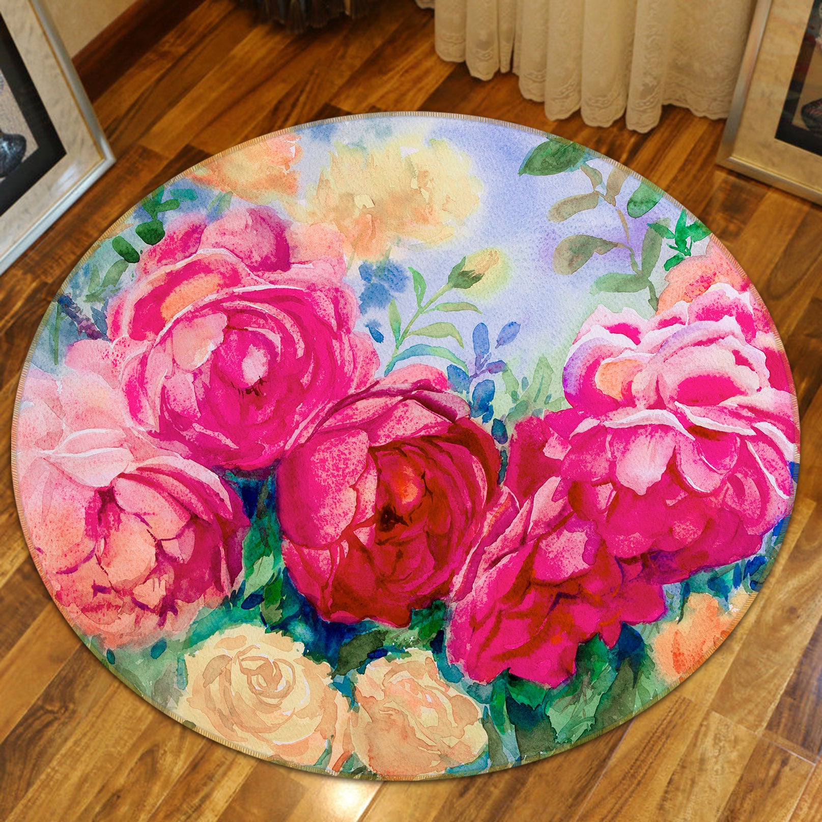 3D Colored Flowers 71209 Round Non Slip Rug Mat