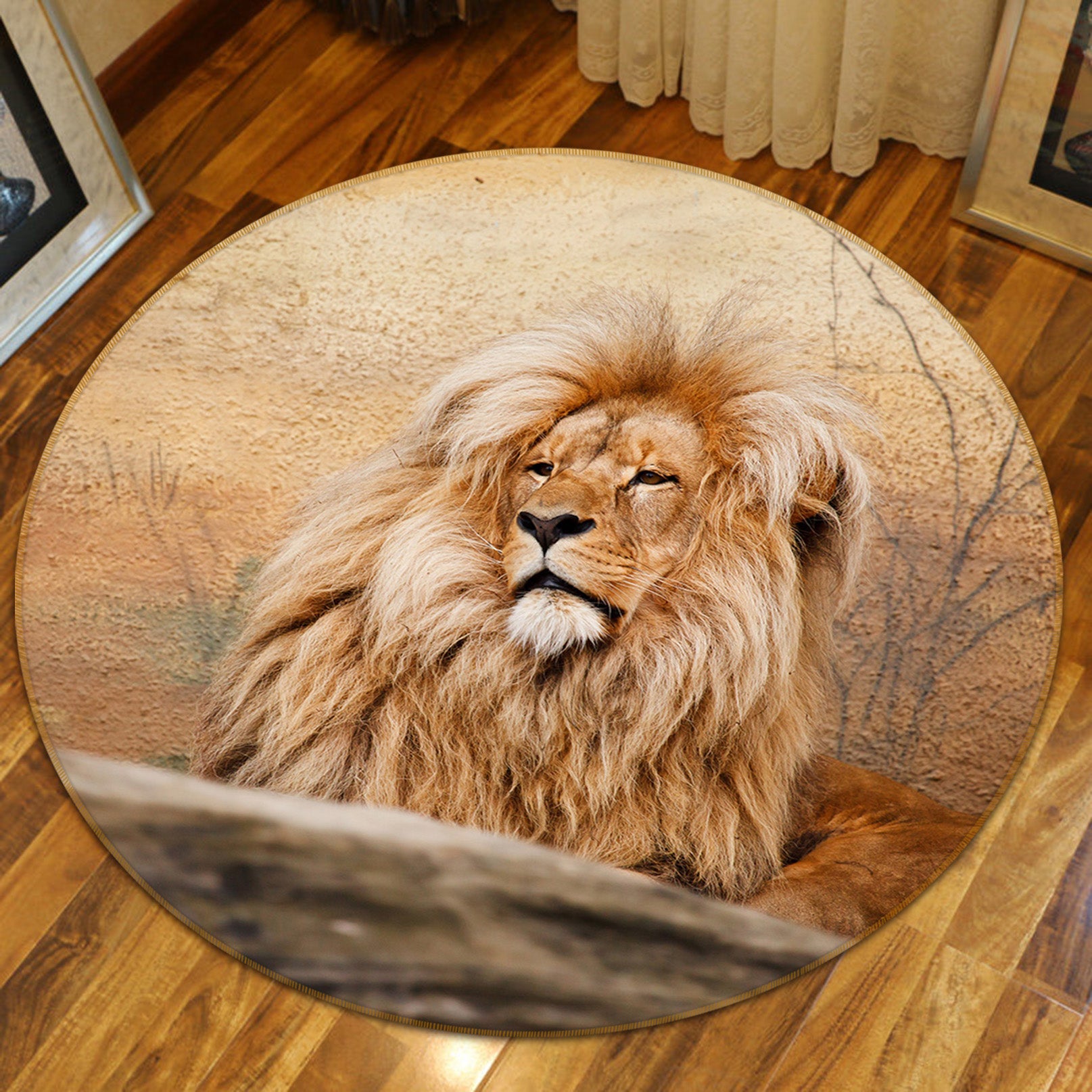 3D Lion 82189 Animal Round Non Slip Rug Mat