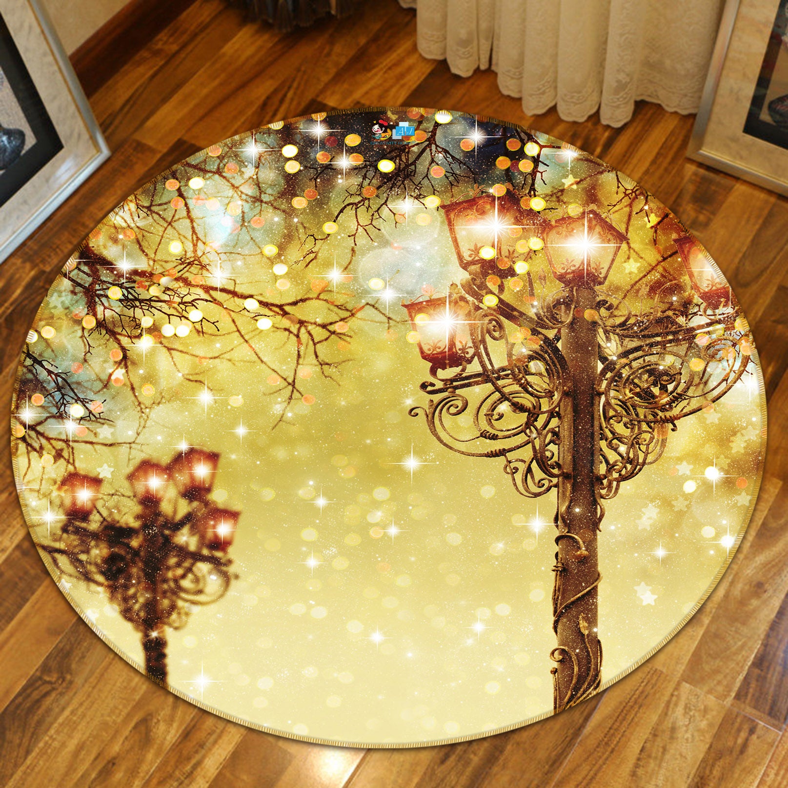 3D Street Lamp 54135 Christmas Round Non Slip Rug Mat Xmas