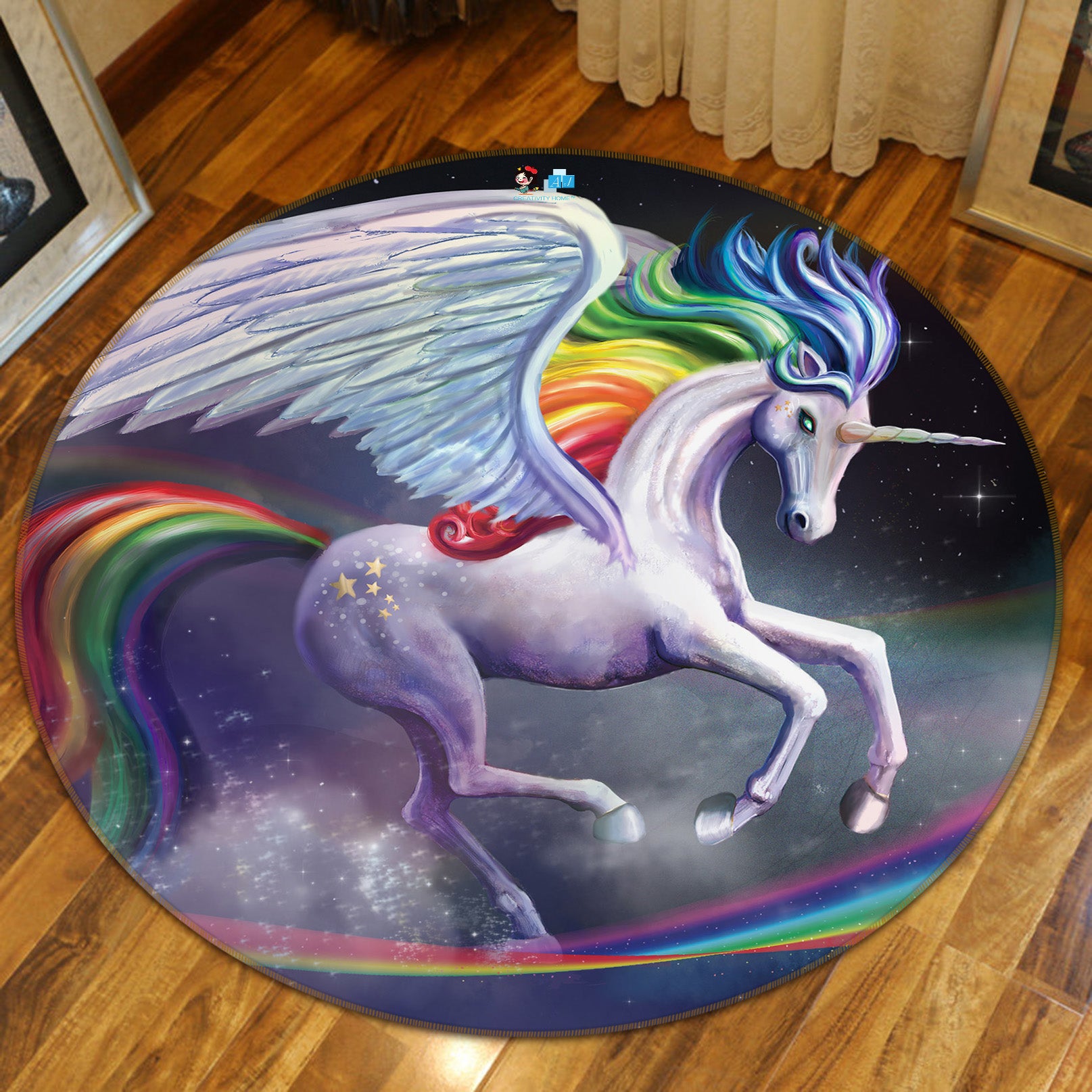 3D Unicorn Rainbow 83165 Rose Catherine Khan Rug Round Non Slip Rug Mat