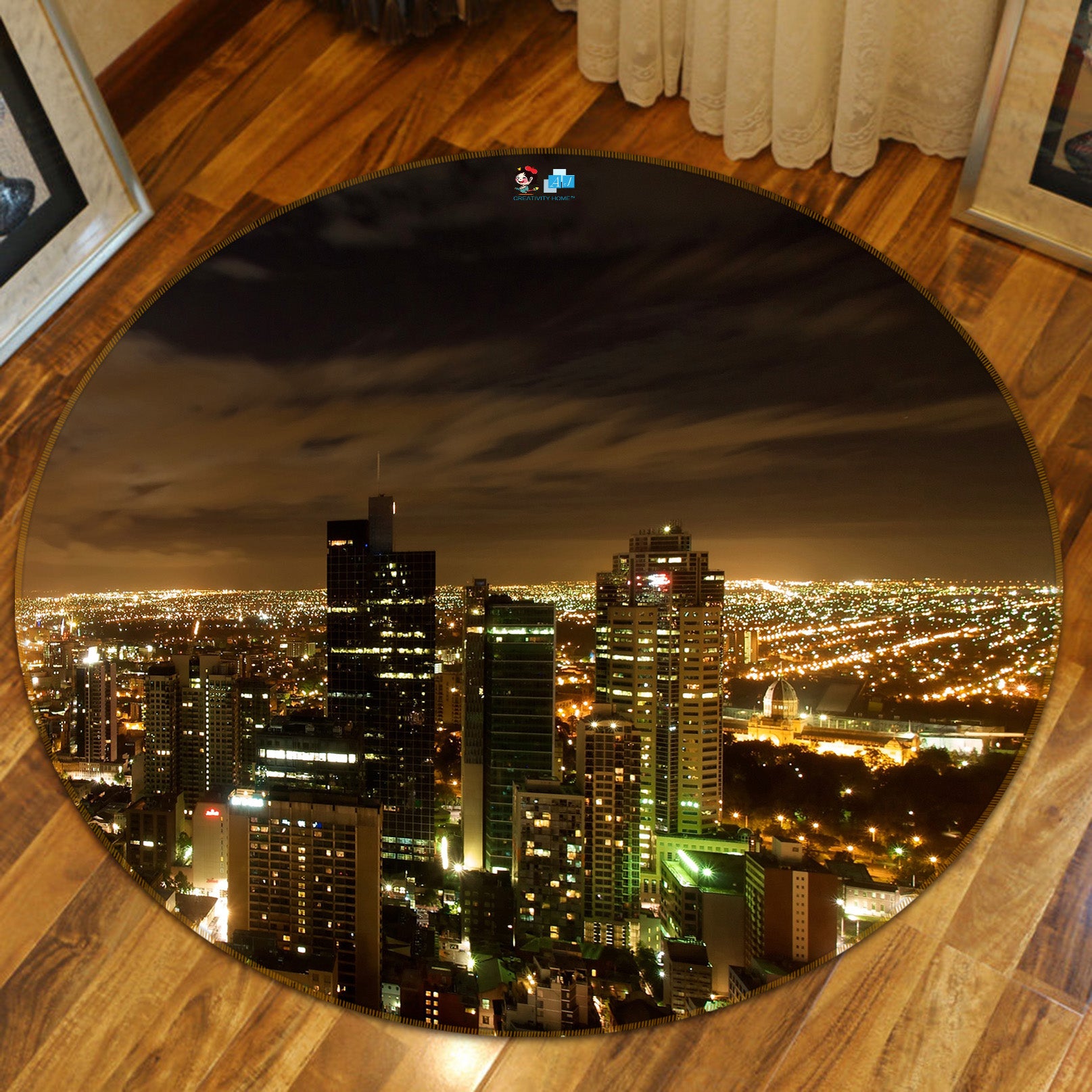 3D High-Rise Building 74111 Round Non Slip Rug Mat