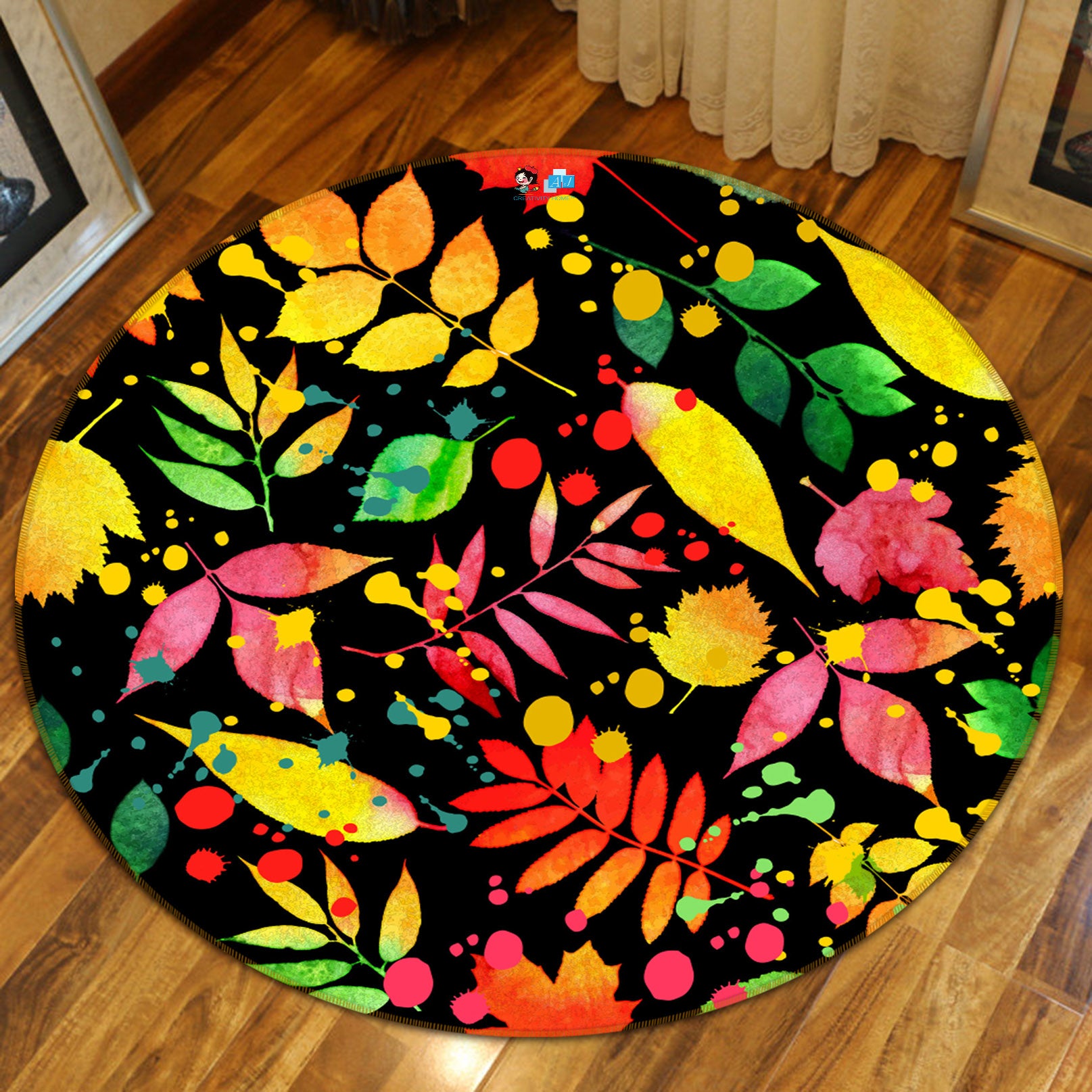3D Colored Leaves 71258 Round Non Slip Rug Mat