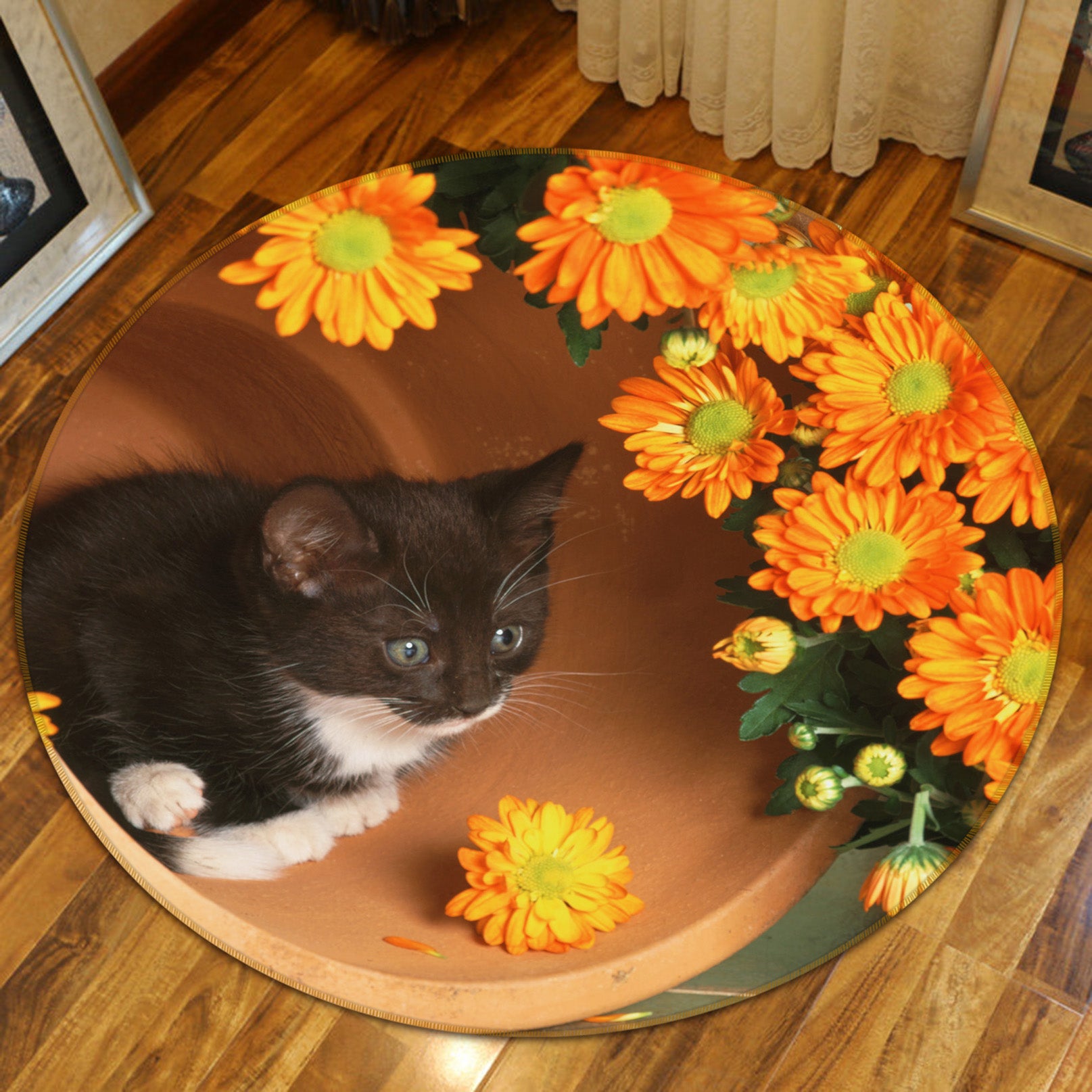 3D Cat Flowers 82005 Animal Round Non Slip Rug Mat