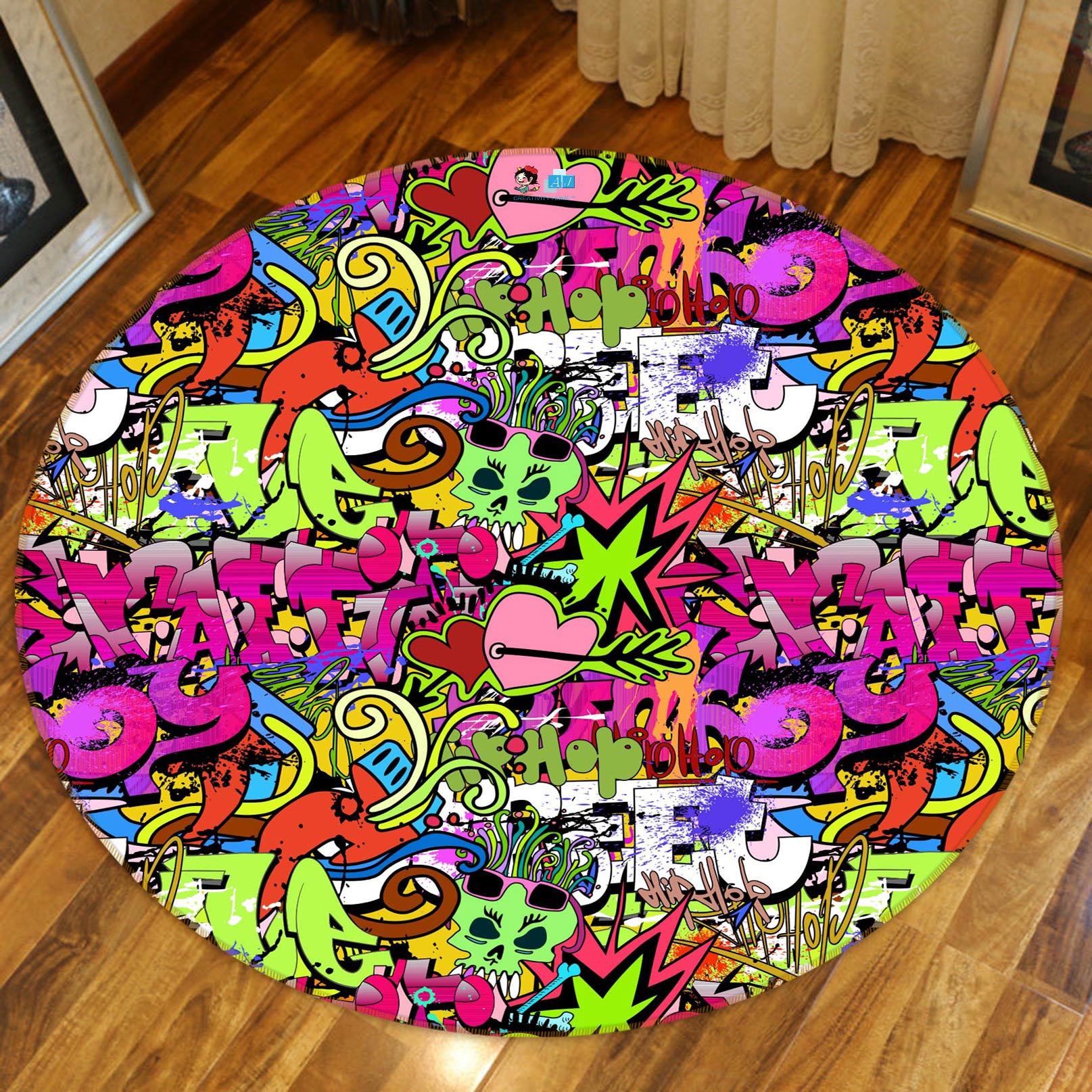 3D Doodle Hand Drawn 80210 Round Non Slip Rug Mat