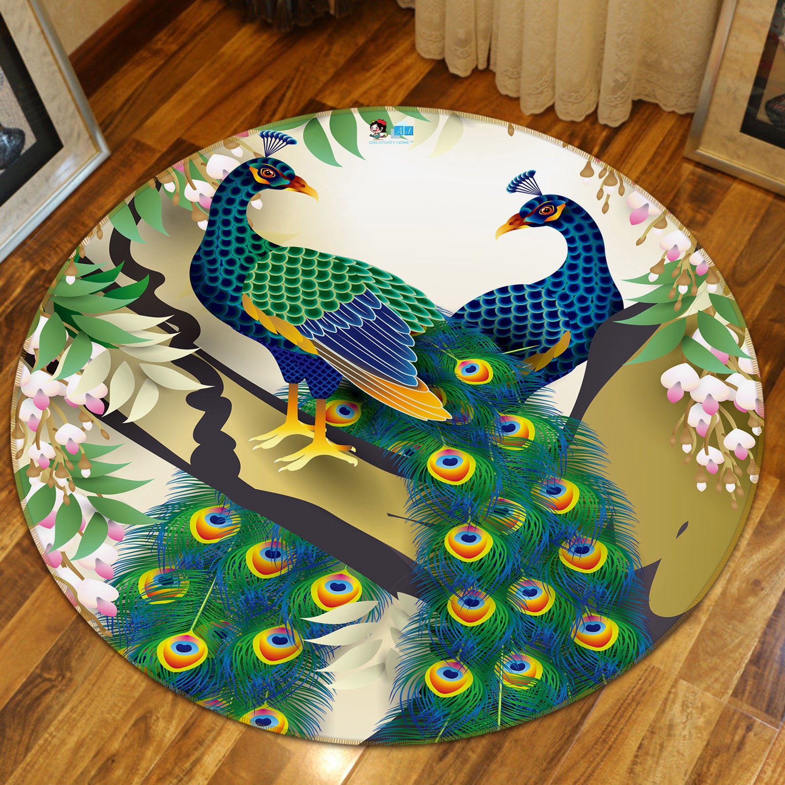 3D Peacock 71141 Round Non Slip Rug Mat