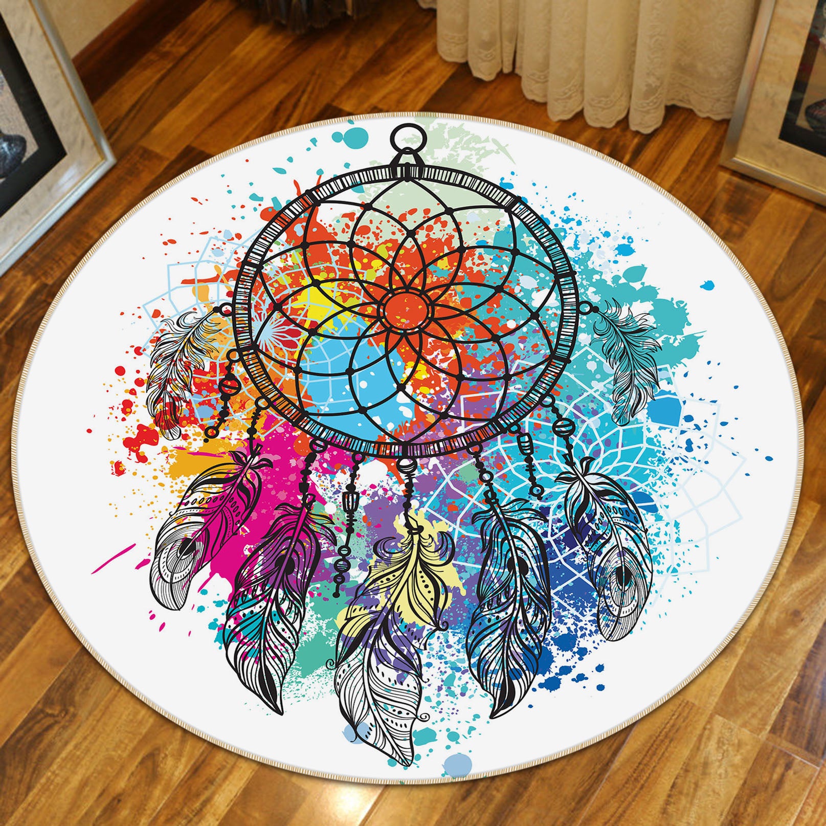 3D Color Dream Catcher 29036 Round Non Slip Rug Mat