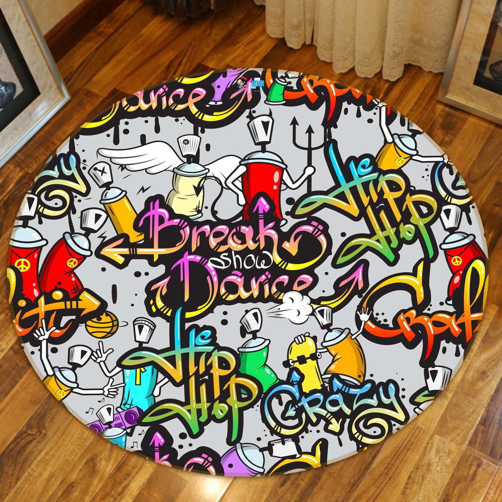 3D Font Graffiti 81257 Round Non Slip Rug Mat